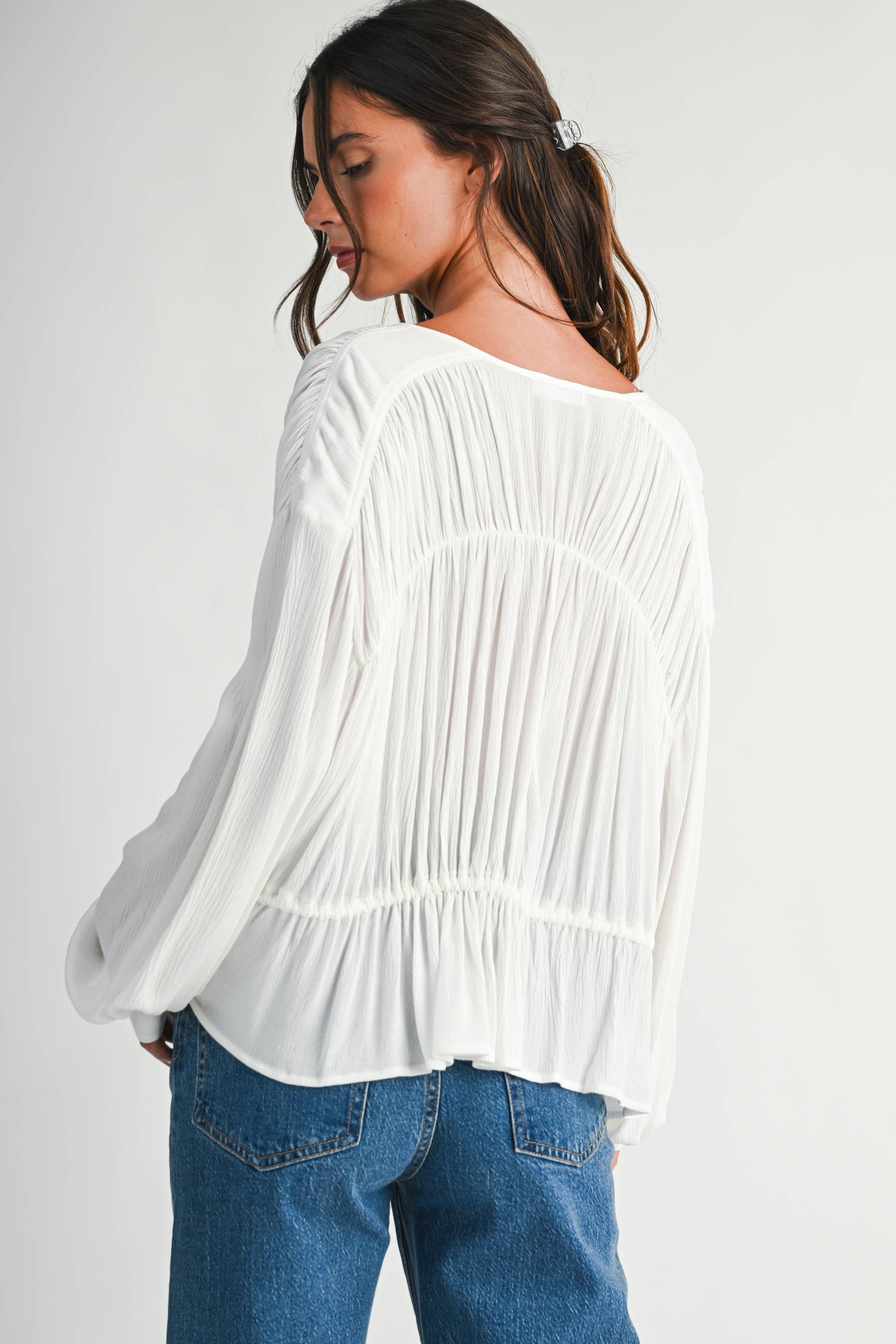 Textured Peplum Blouse: White