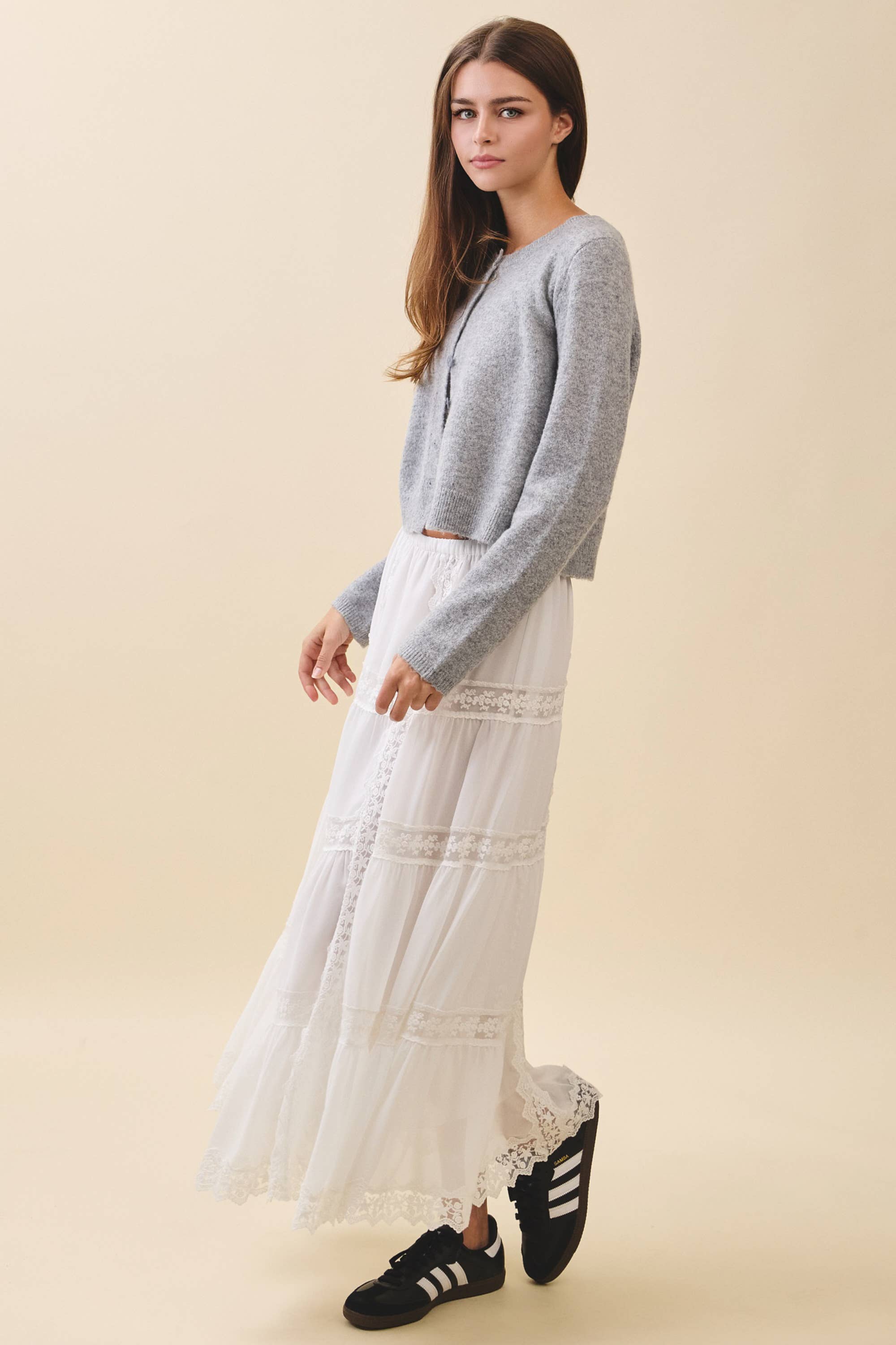 Button Cardigan: Heather Gray