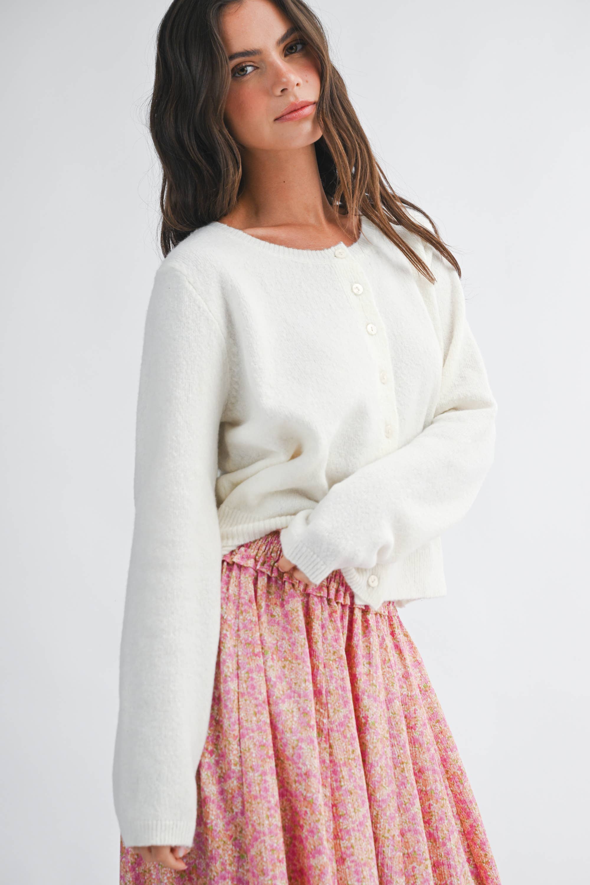 Button Cardigan: Cloud