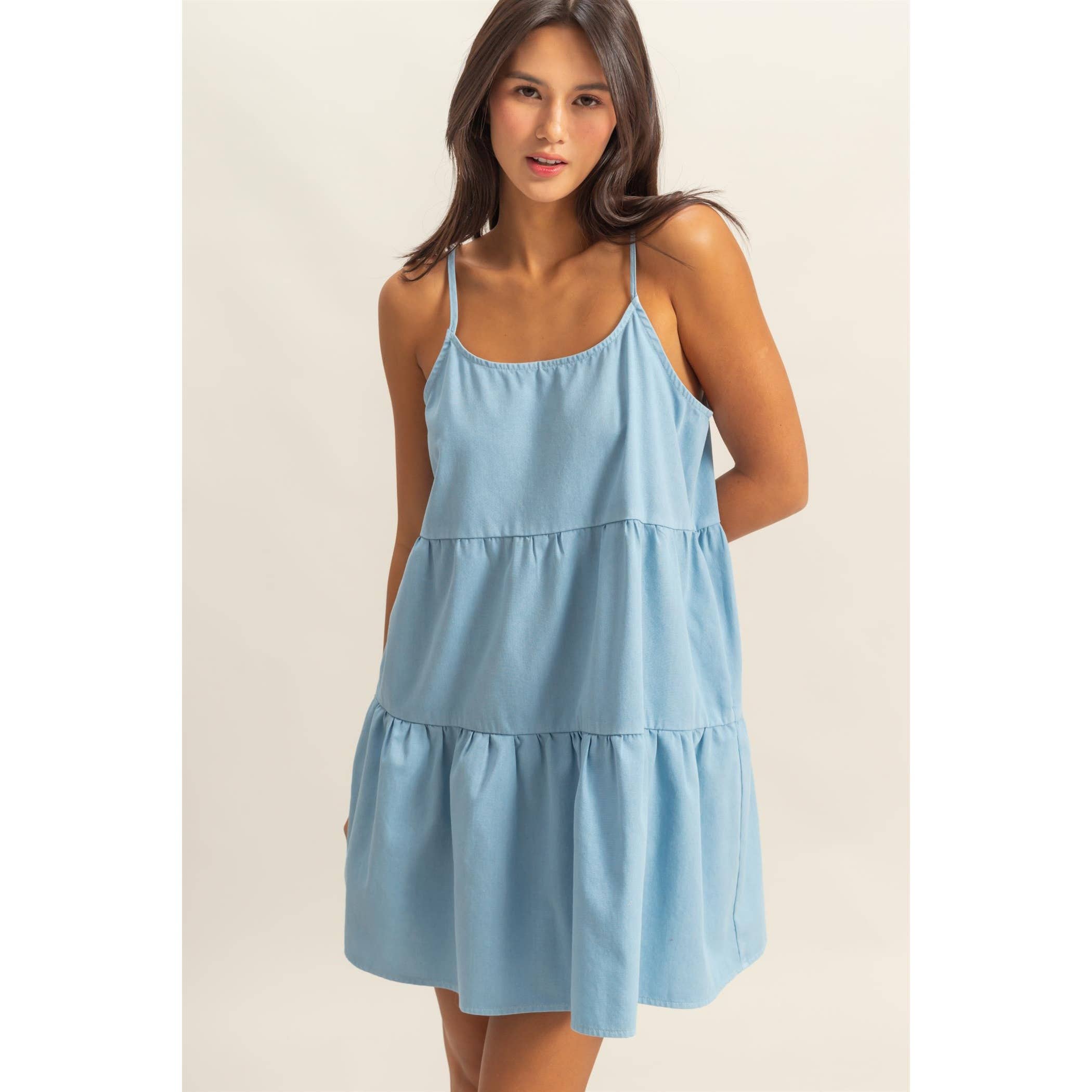 Spaghetti Strap Mini Dress:BLUE
