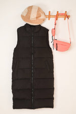 Long Puffer Vest with Pockets