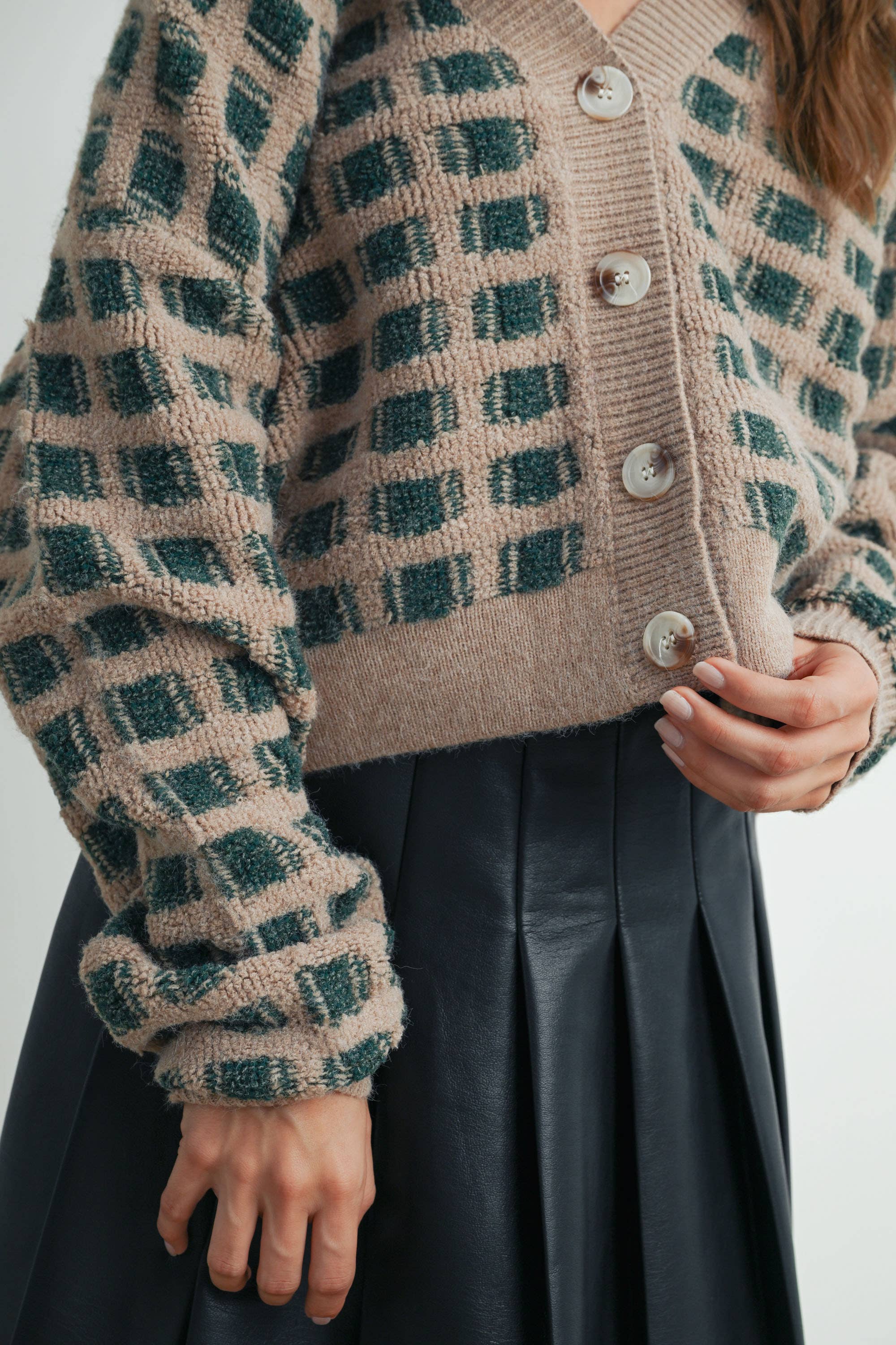 Cropped V-Neck Cardigan: Olive