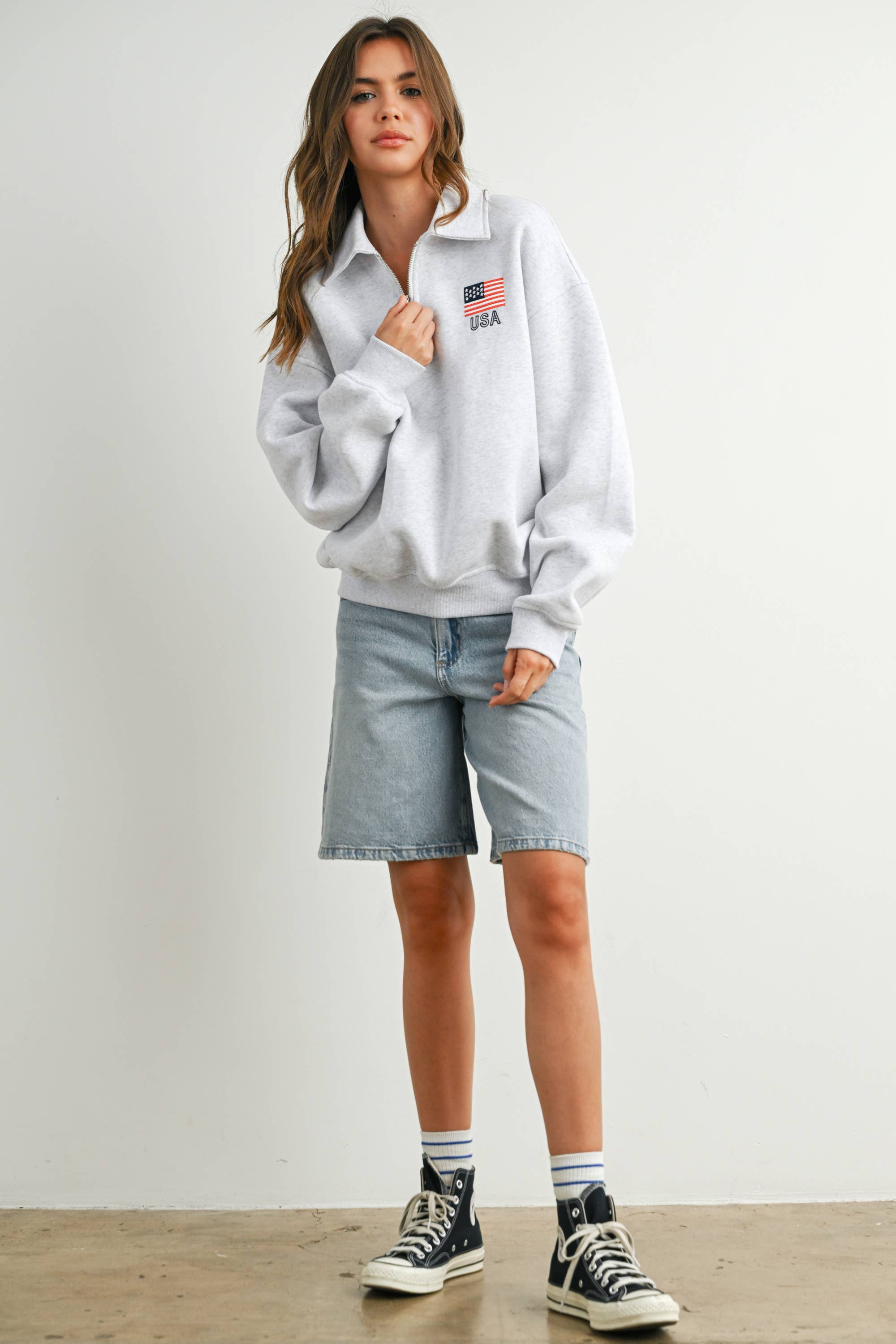 USA Collared Quarter-Zip Top: Grey