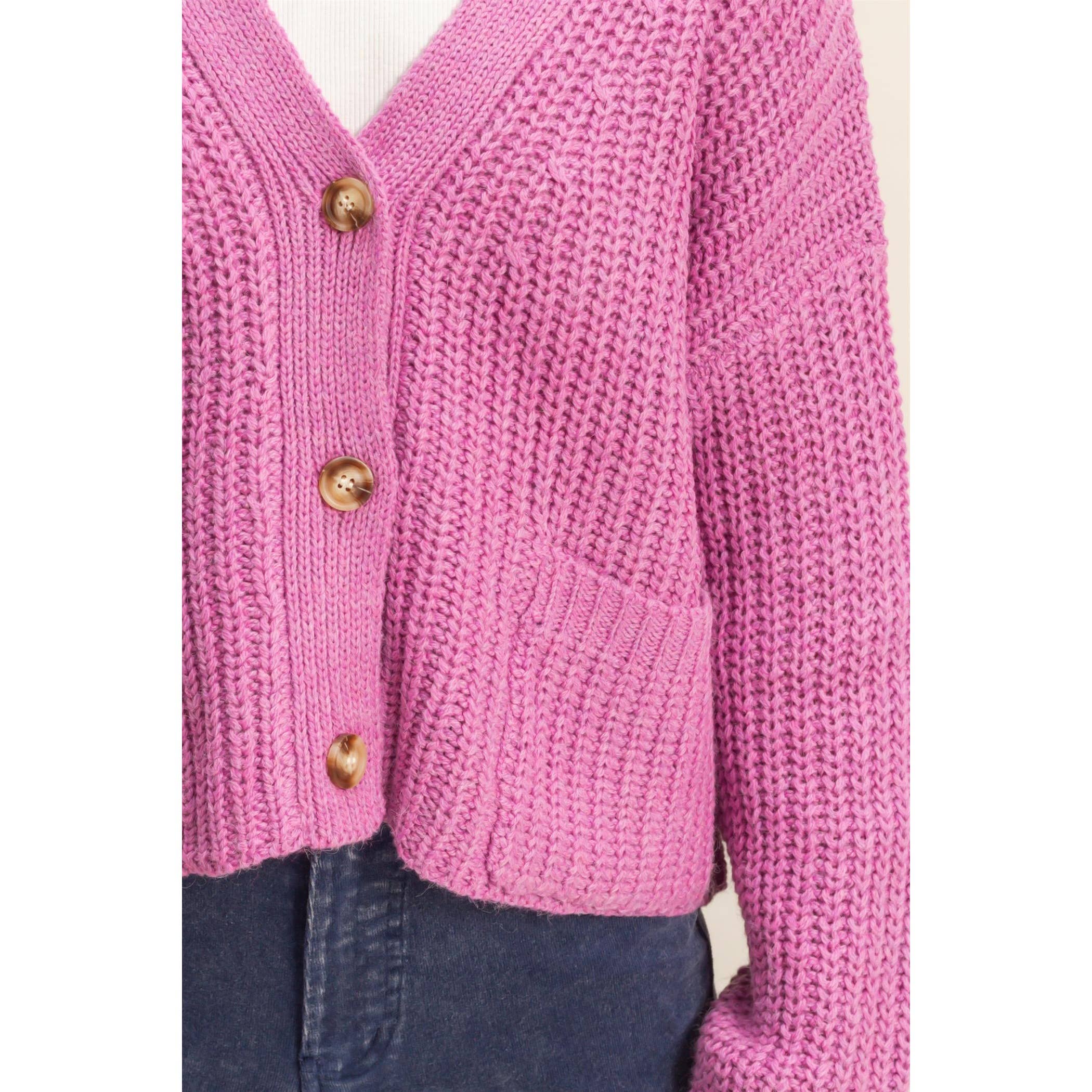 Oversized Ribbed Cardigan:Orchid