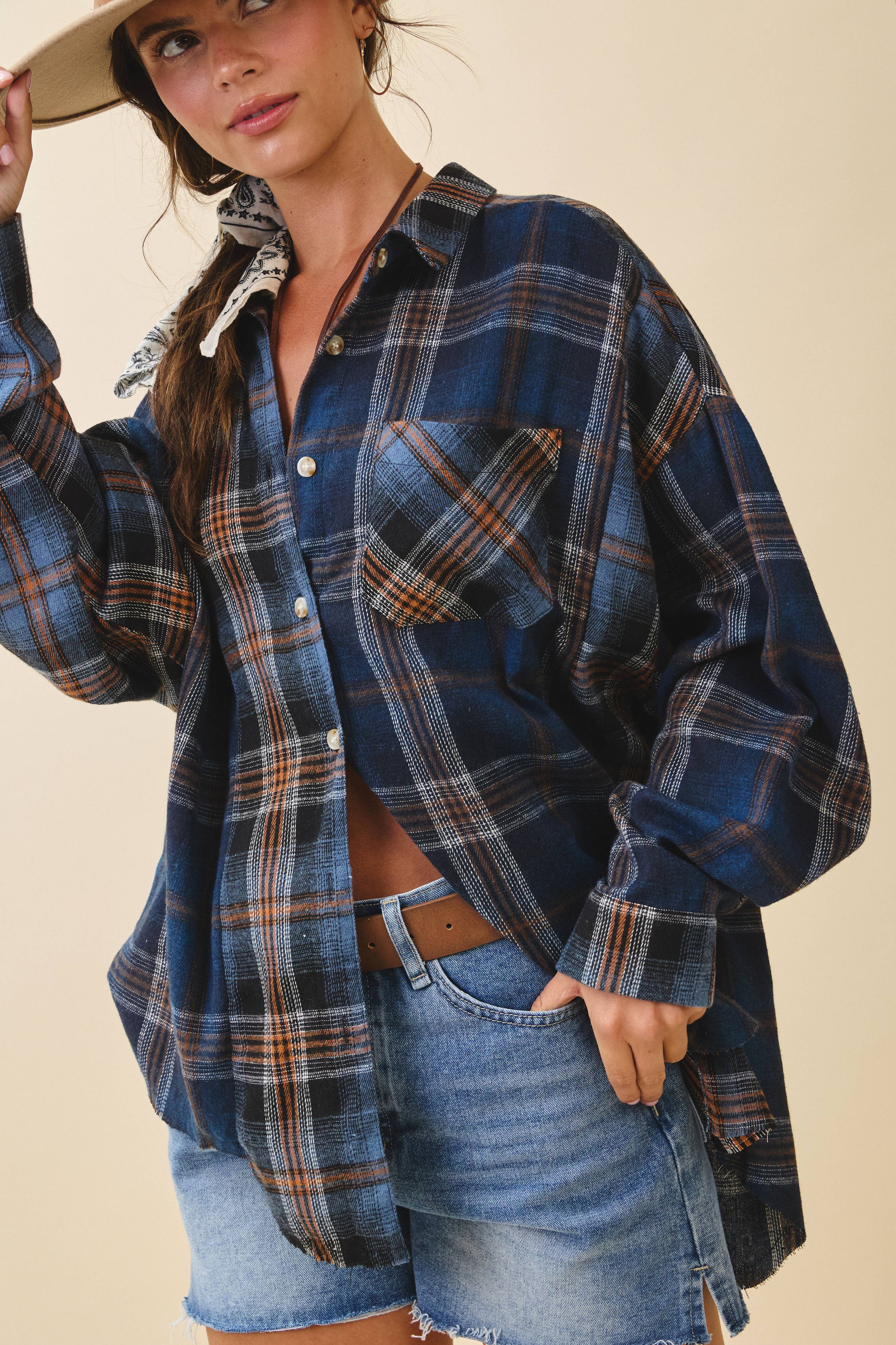 Kambrie Plaid Flannel Shirt: Navy