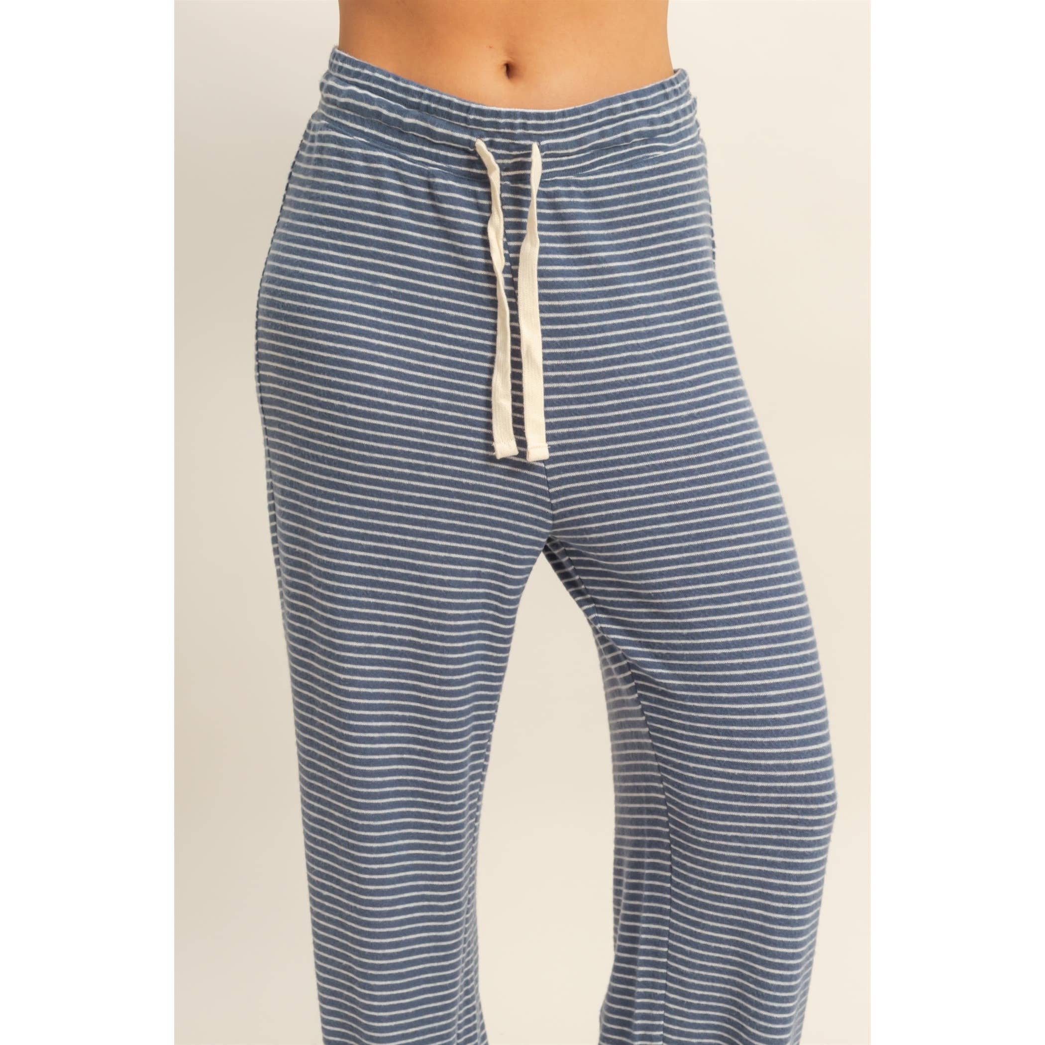 Striped Drawstring Joggers: Dusty Navy