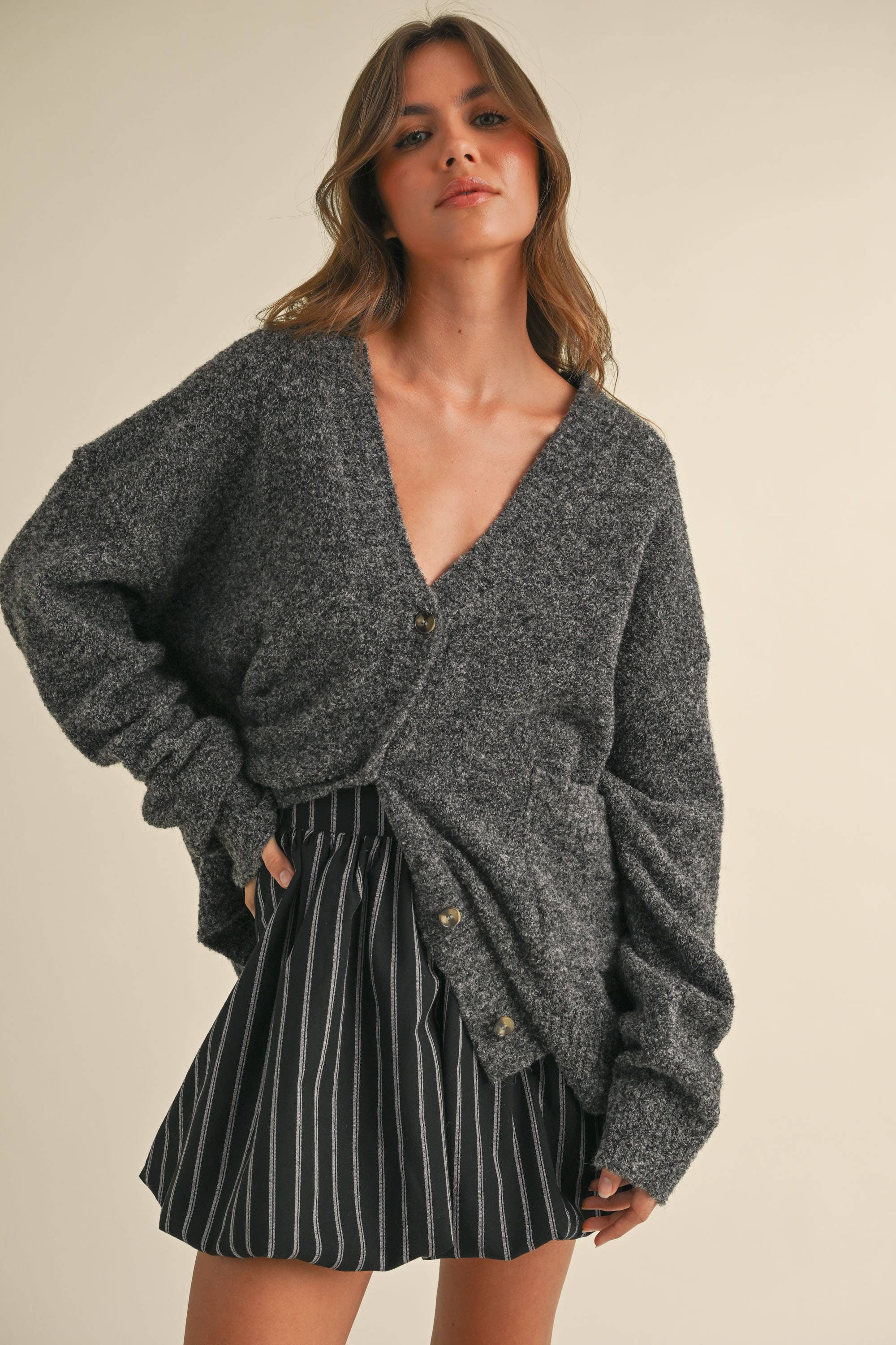 Charcoal Button Cardigan: