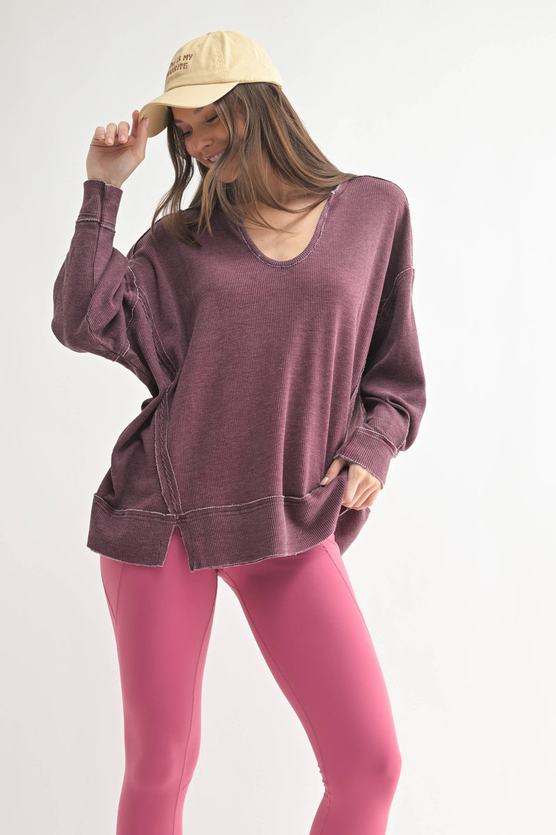 Waffle Knit Oversized:PLUM