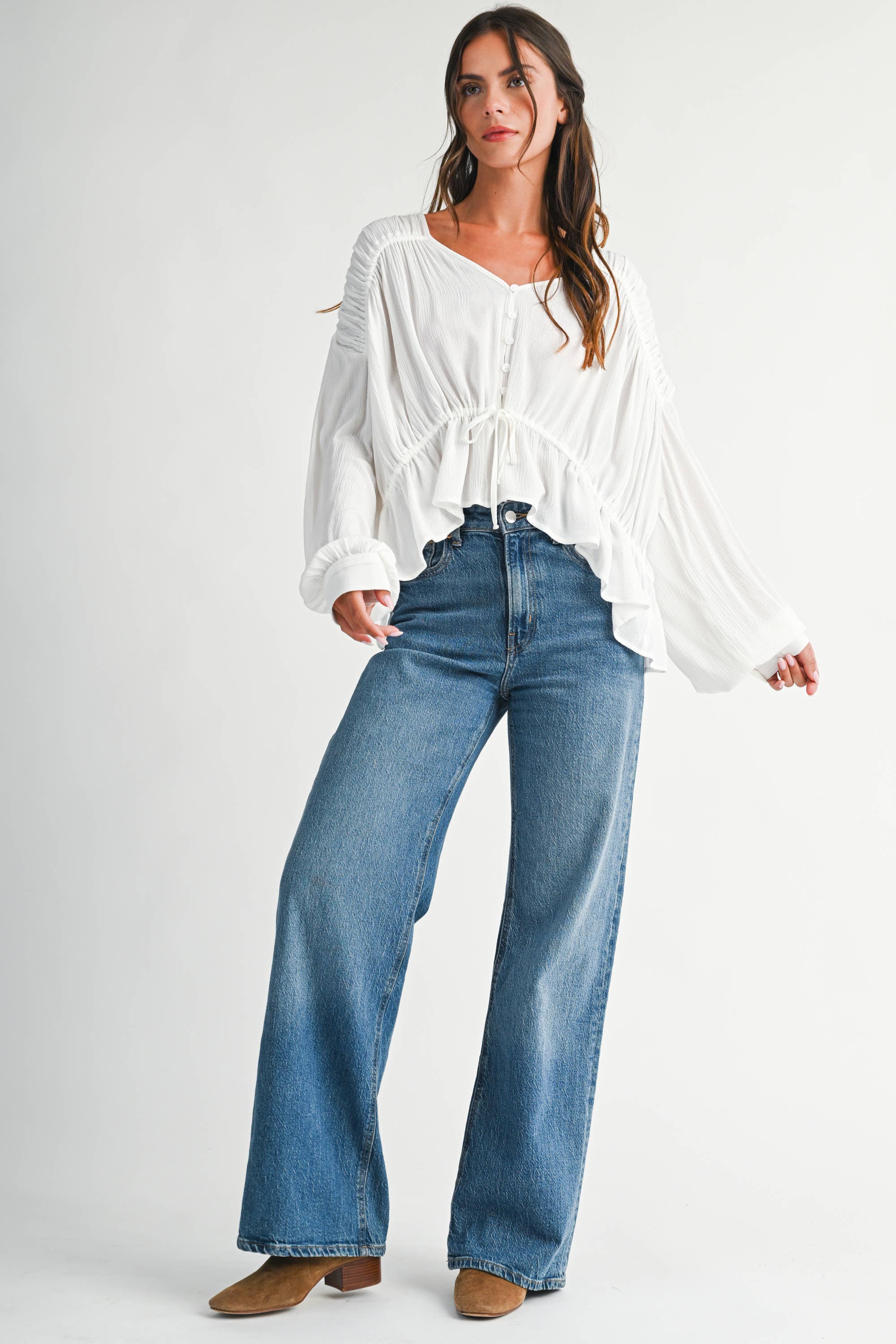 Textured Peplum Blouse: White