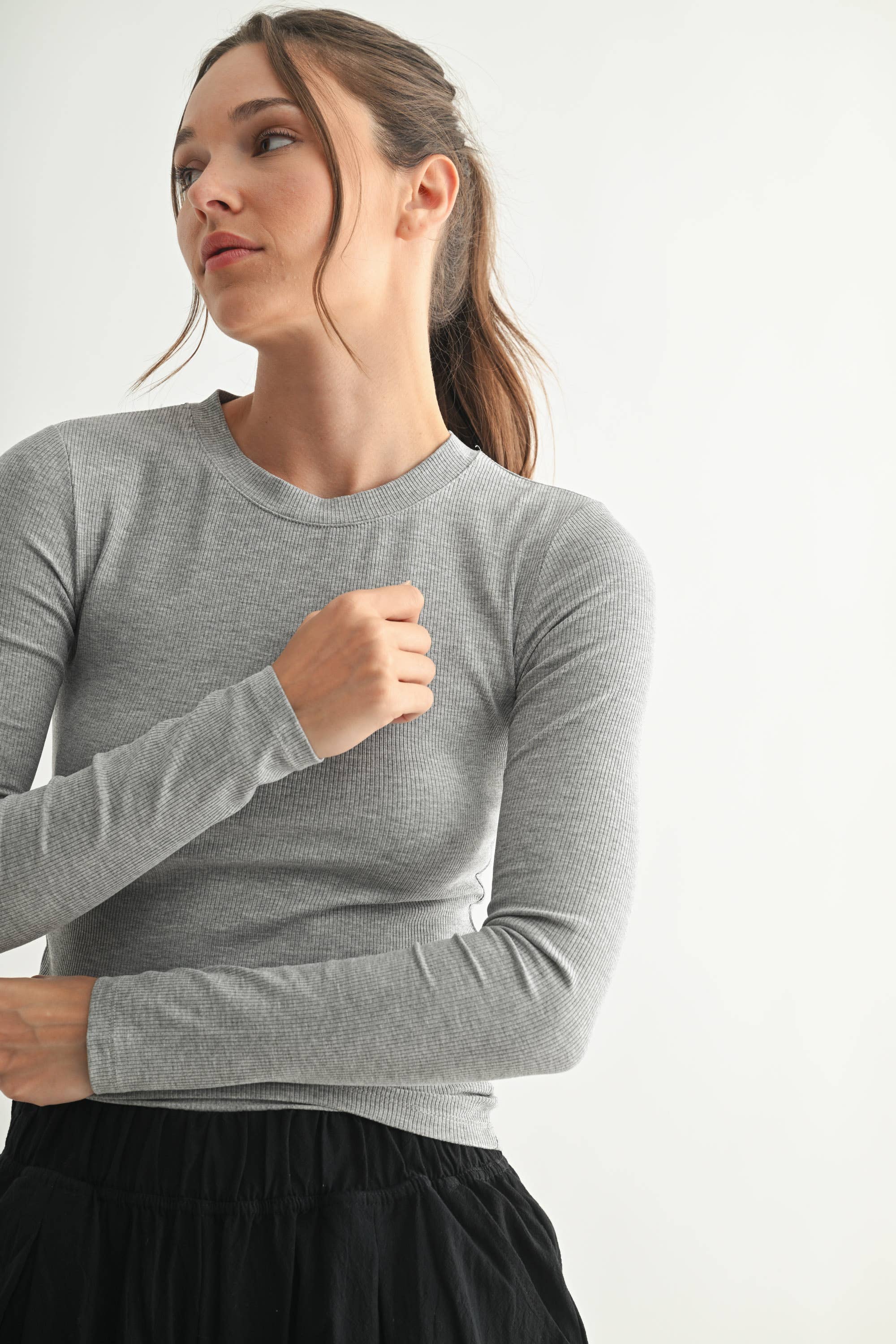 Micro-Ribbed Athleisure Top:Grey