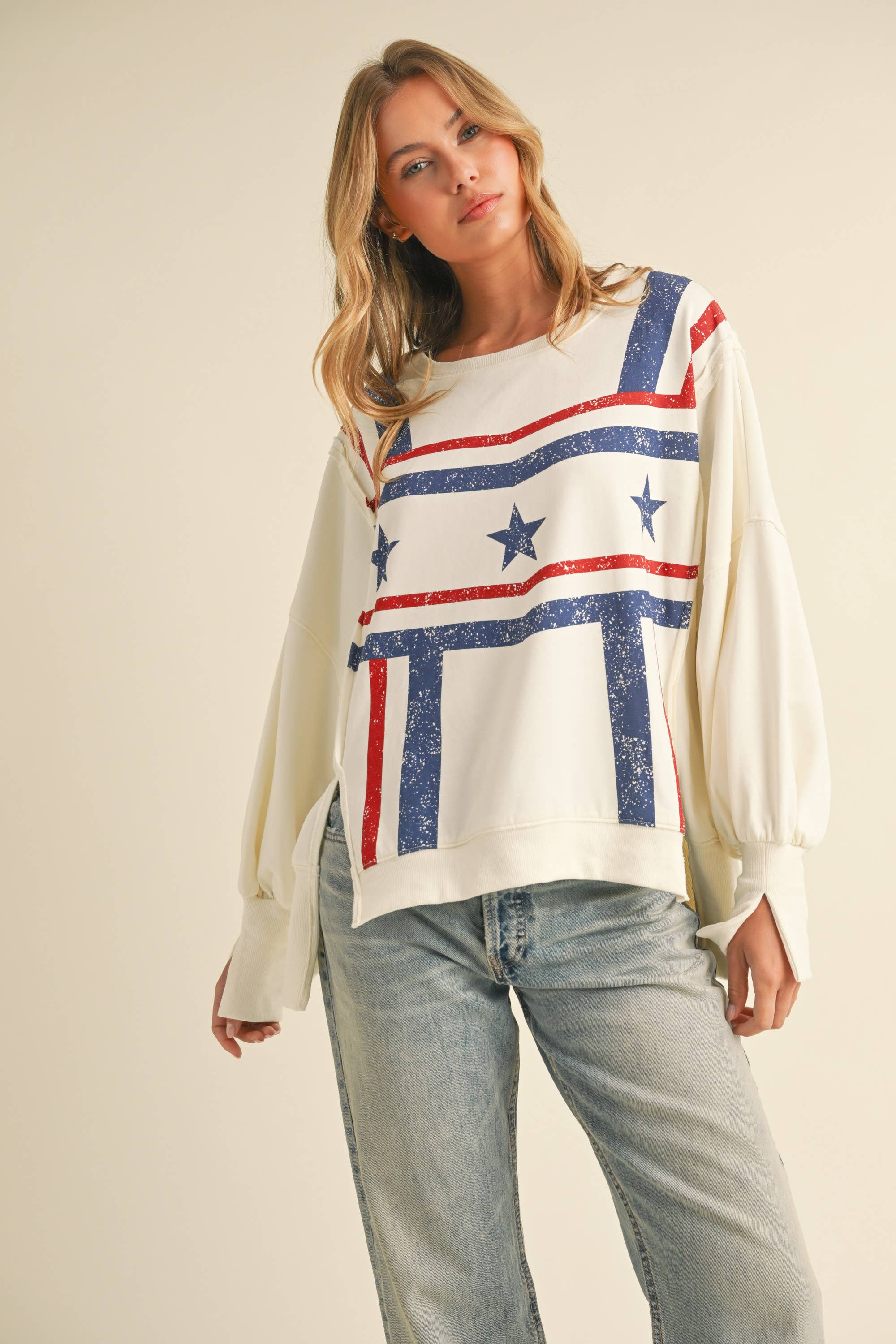 USA Star Sweatshirt:CREAM