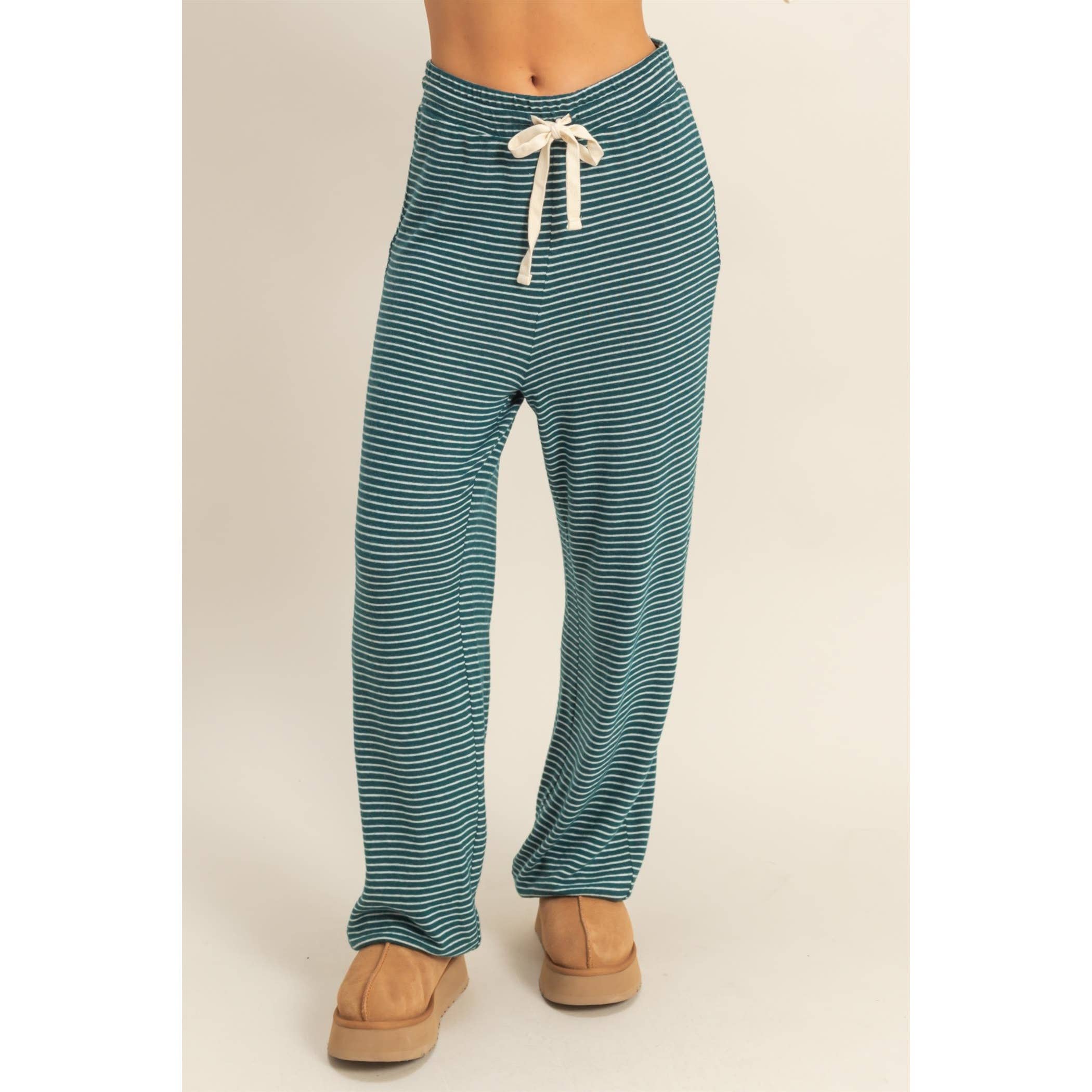 Striped Drawstring Joggers:Green