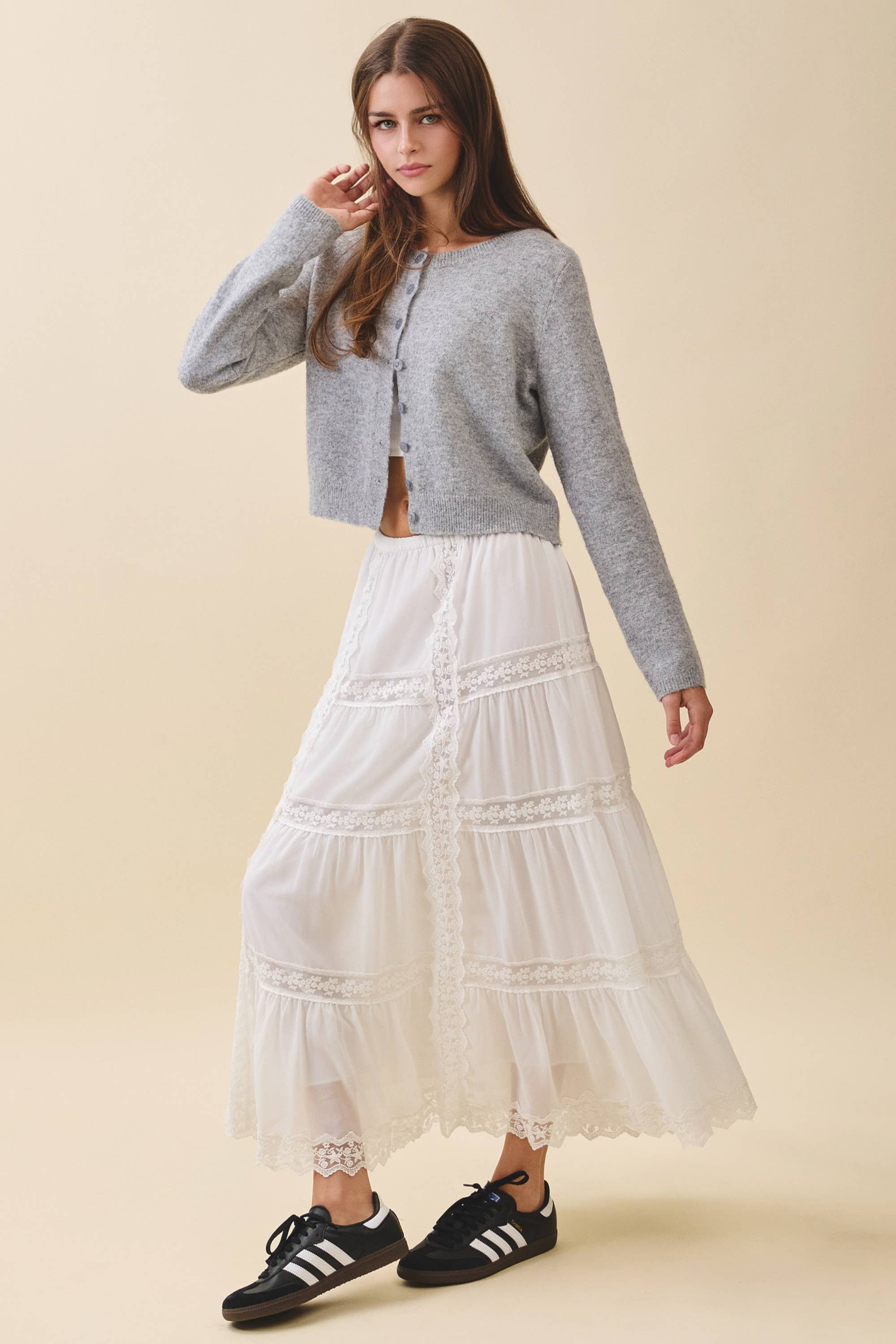 Button Cardigan: Heather Gray