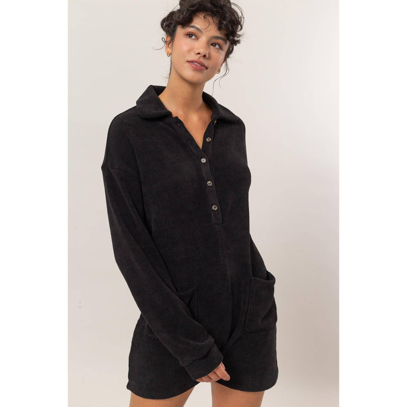 Collared Button-Front Romper