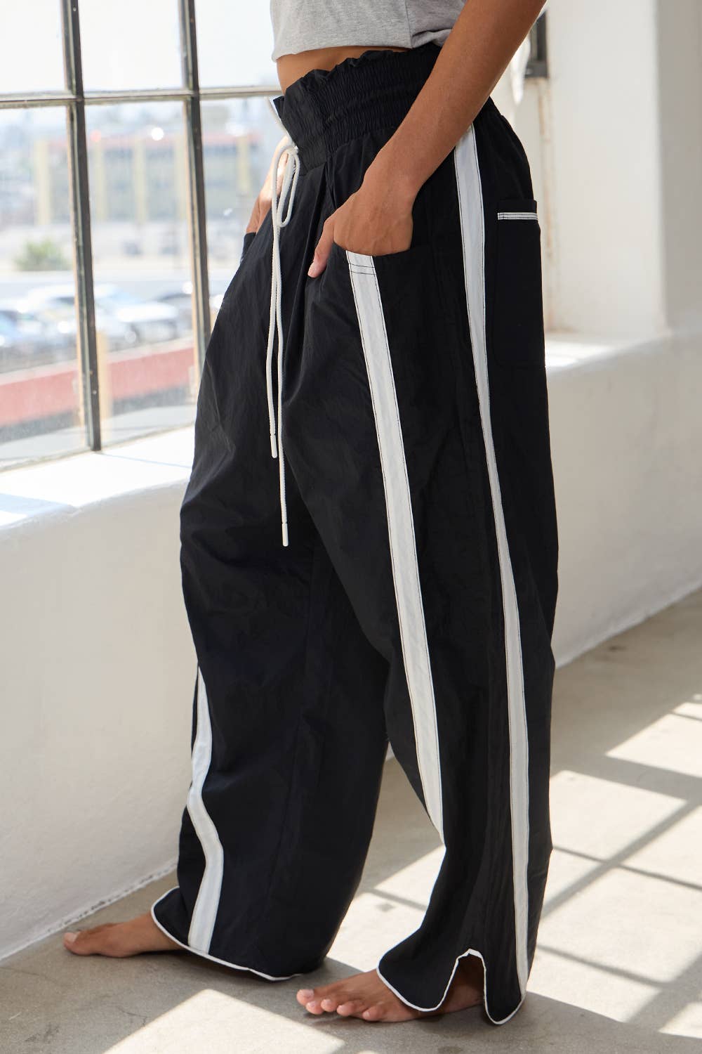 Windbreaker Pants: Black/White