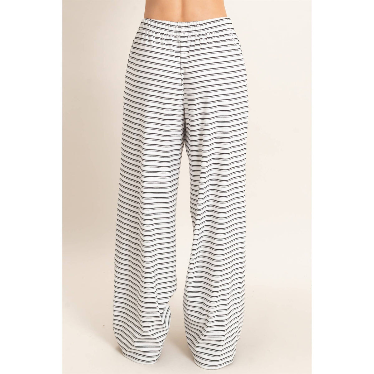 Striped Elastic Waist Pants: White