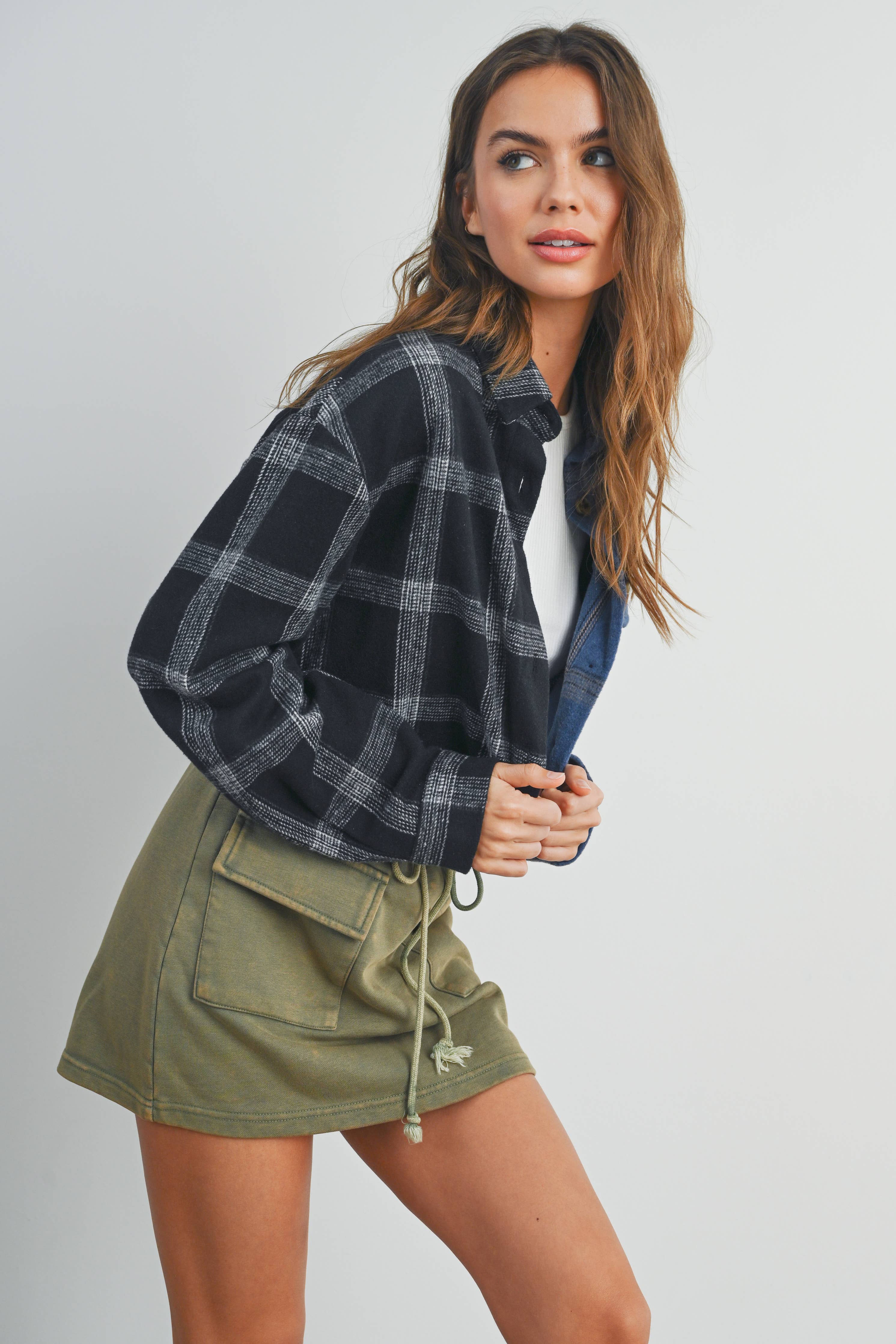 Blocked Plaid Jacket:Black/Multi