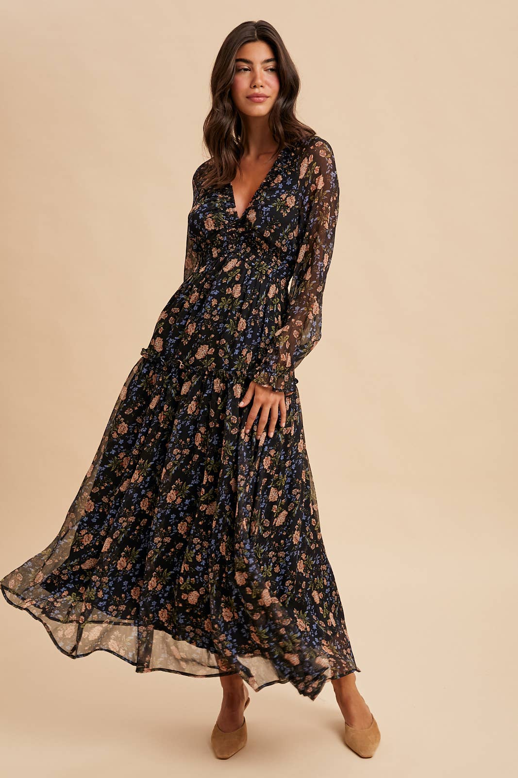 Smocked Maxi Dress: Midnight