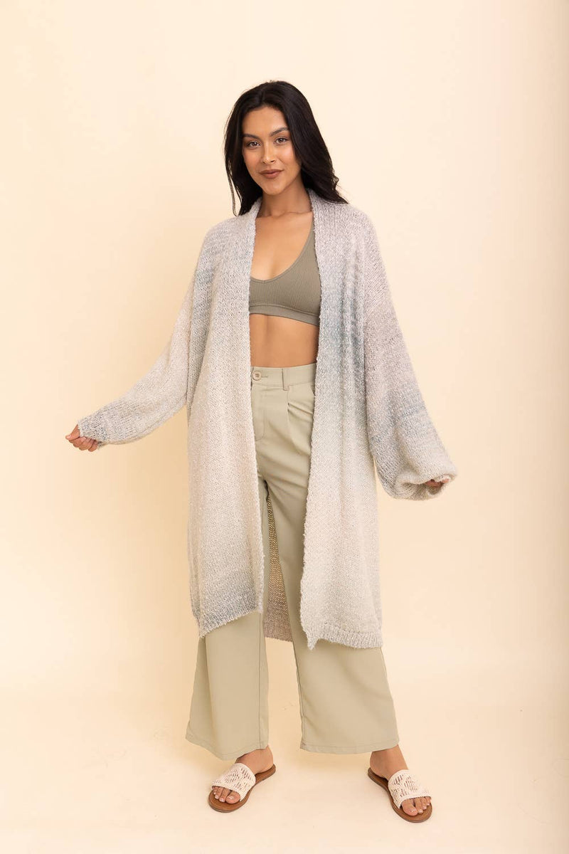 Cozy Knit Ombre Longline Cardigan: Sage