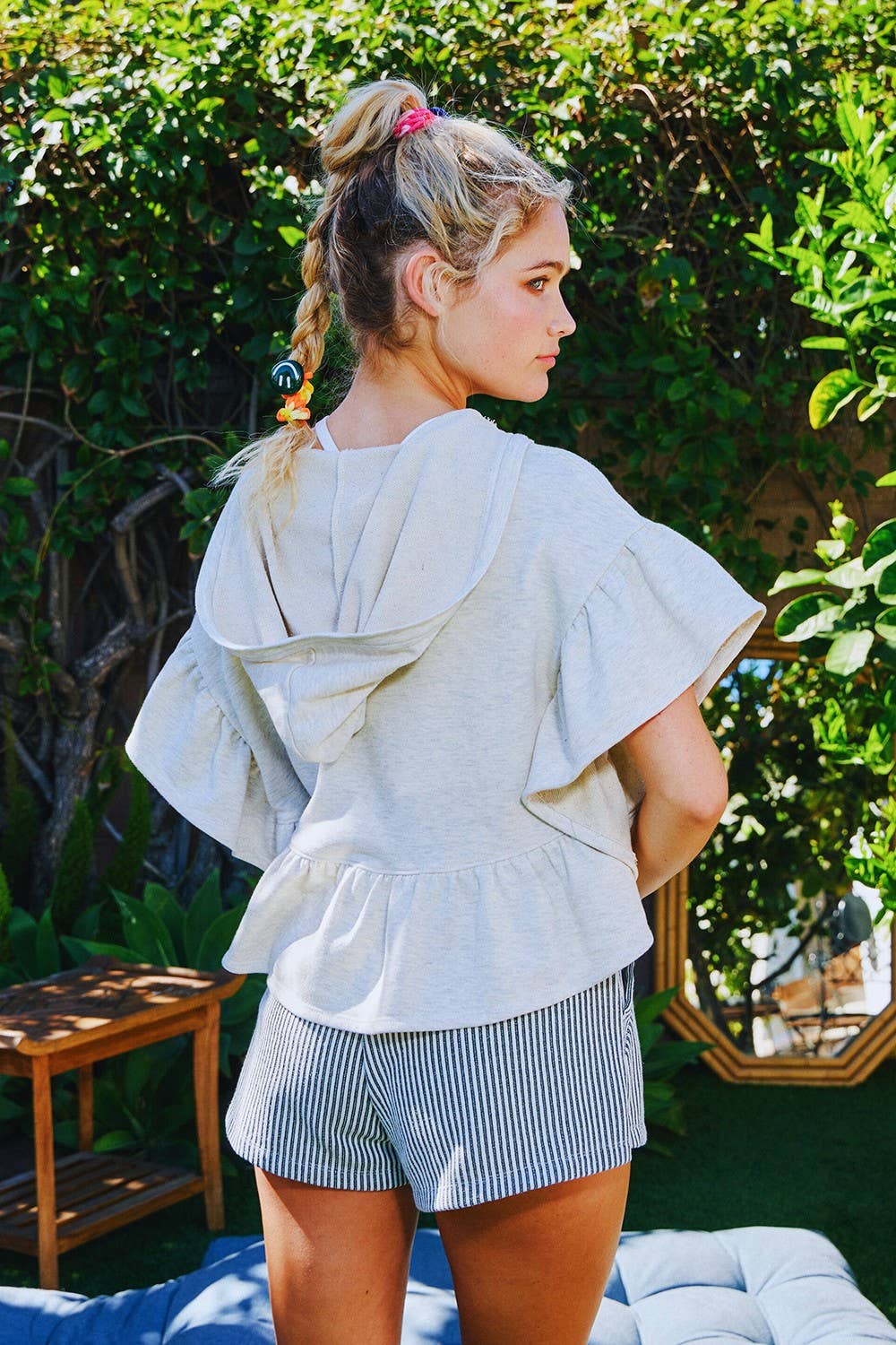 Ruffled Hoodie: Oatmeal