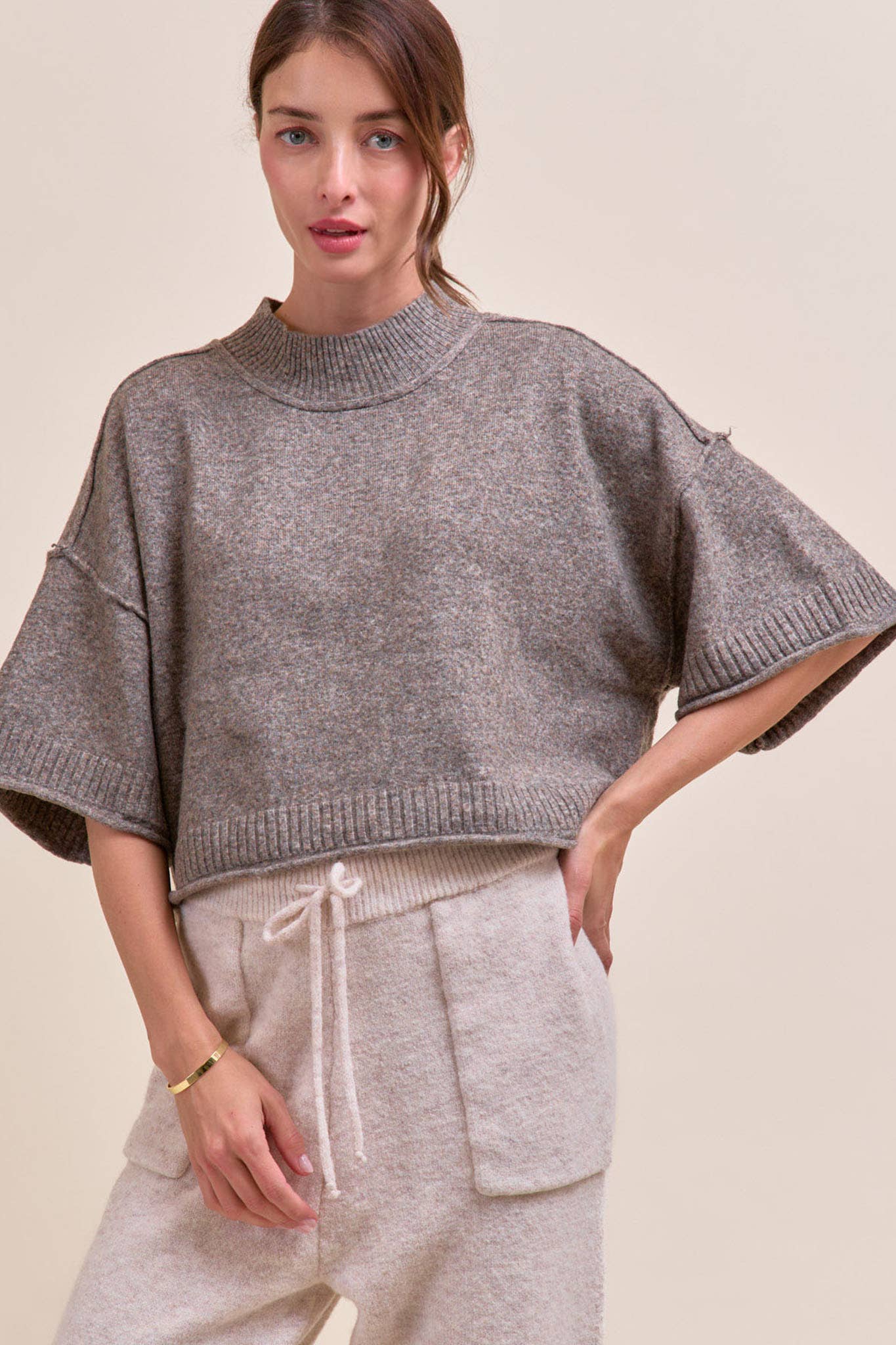 Marled Knit Sweater: Char/Brown