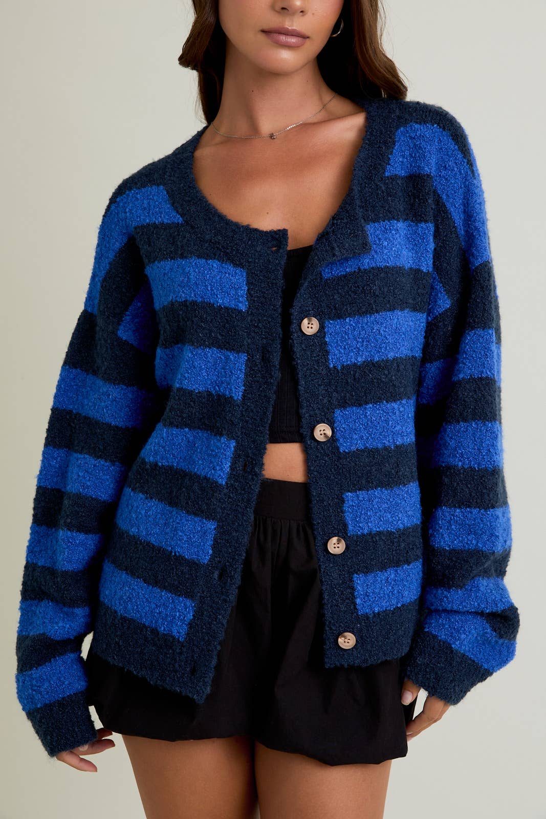 Fuzzy Boucle Cardigan: Blue-Navy