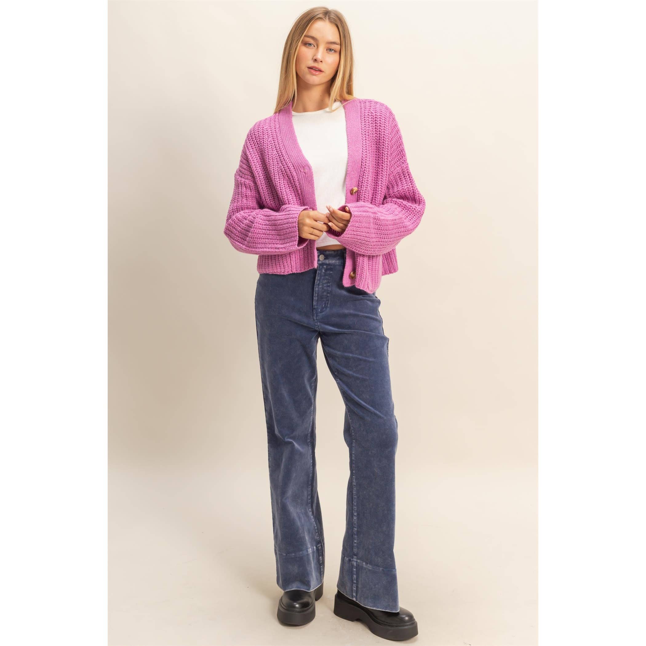 Oversized Ribbed Cardigan:Orchid