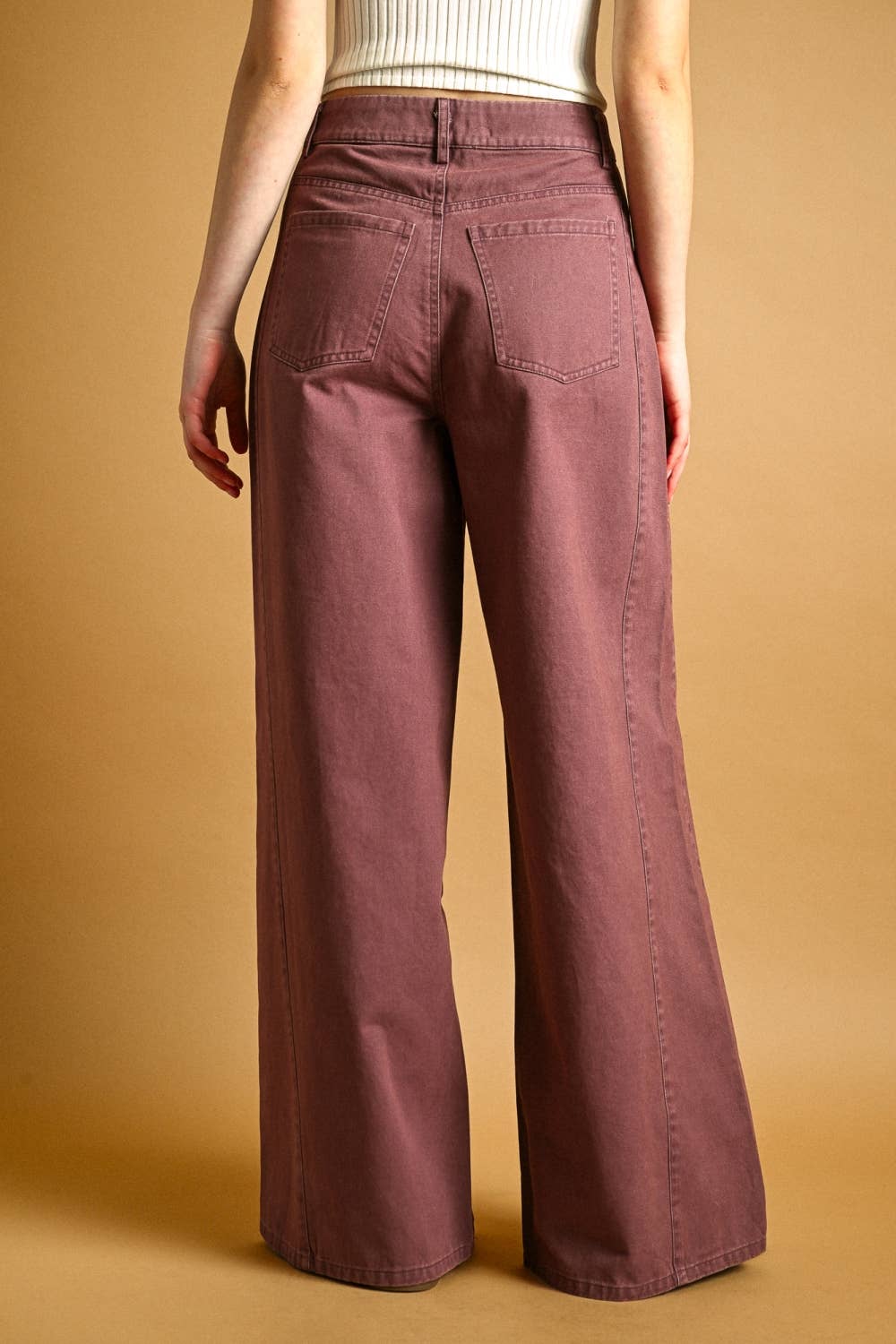 Washed Wide Leg Pants: Plum