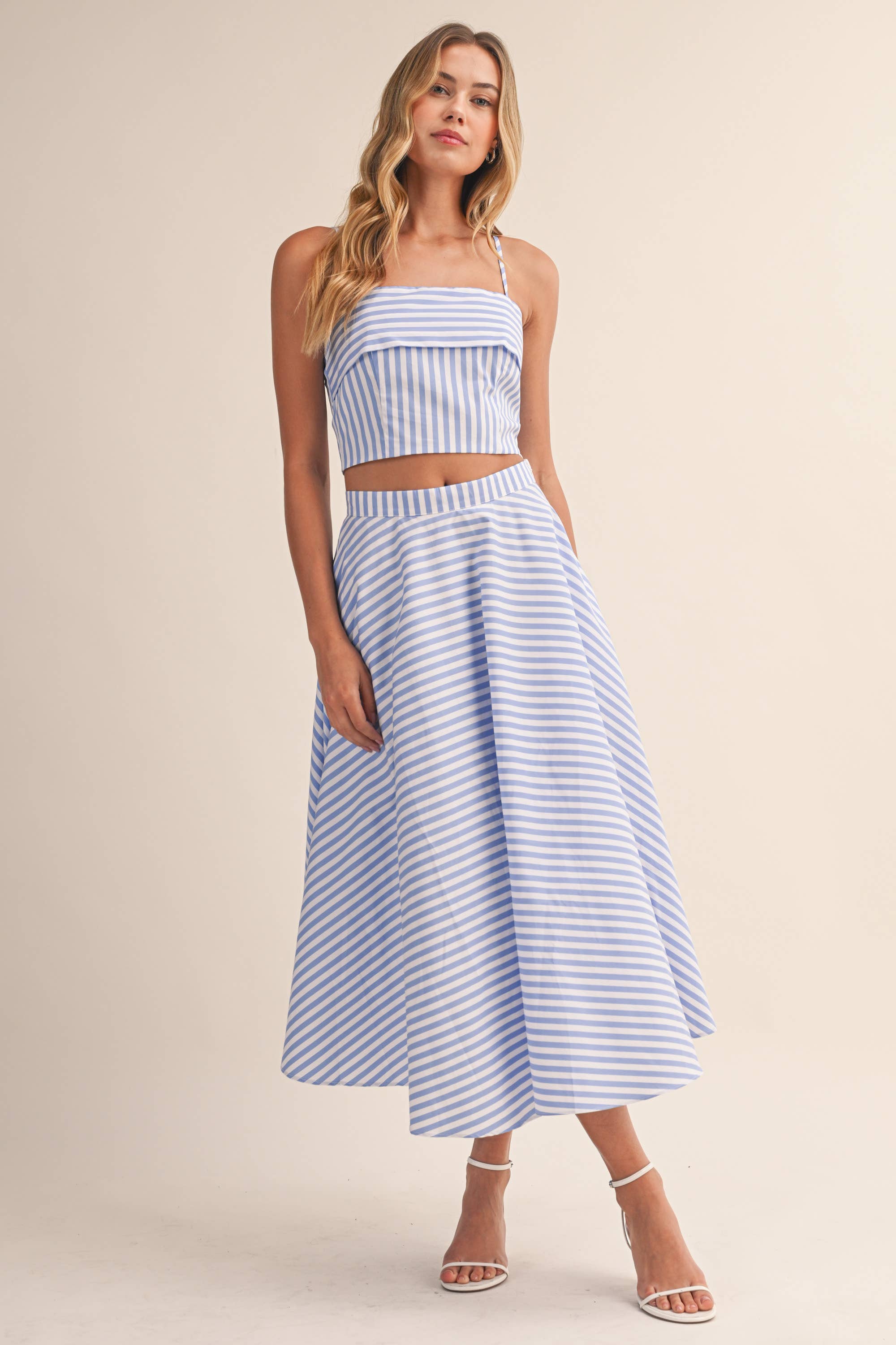 A-Line Midi Skirt Set:Chambray