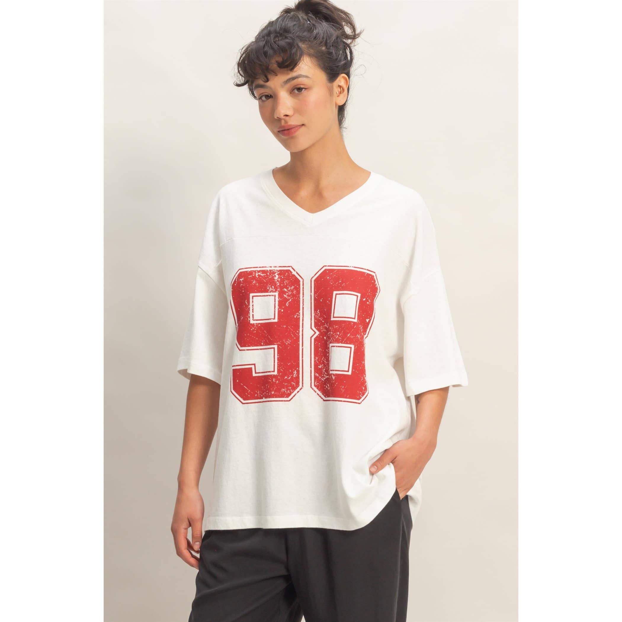 Oversized Varsity Tee: Off White