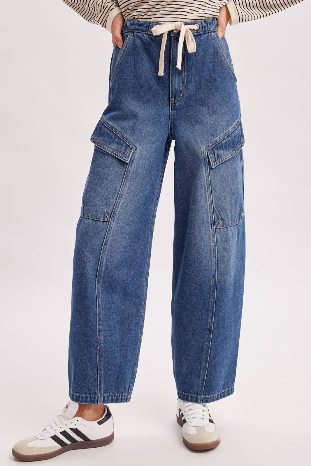 Denim Cargo Barrel Jeans
