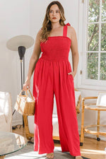 Bodice Smocked Jumpsuit:Coral