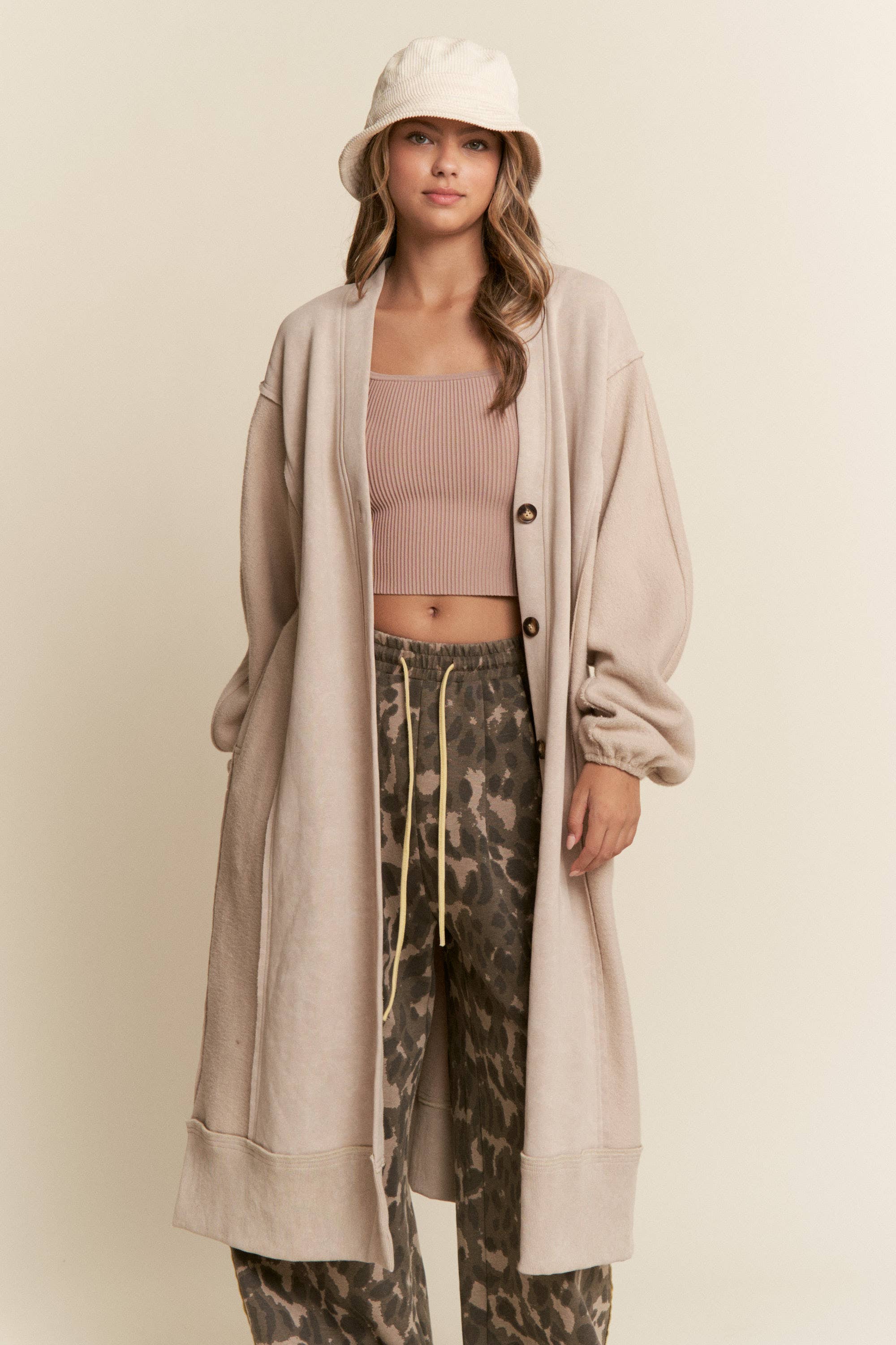 Heavy Button Down Cardigan :Taupe