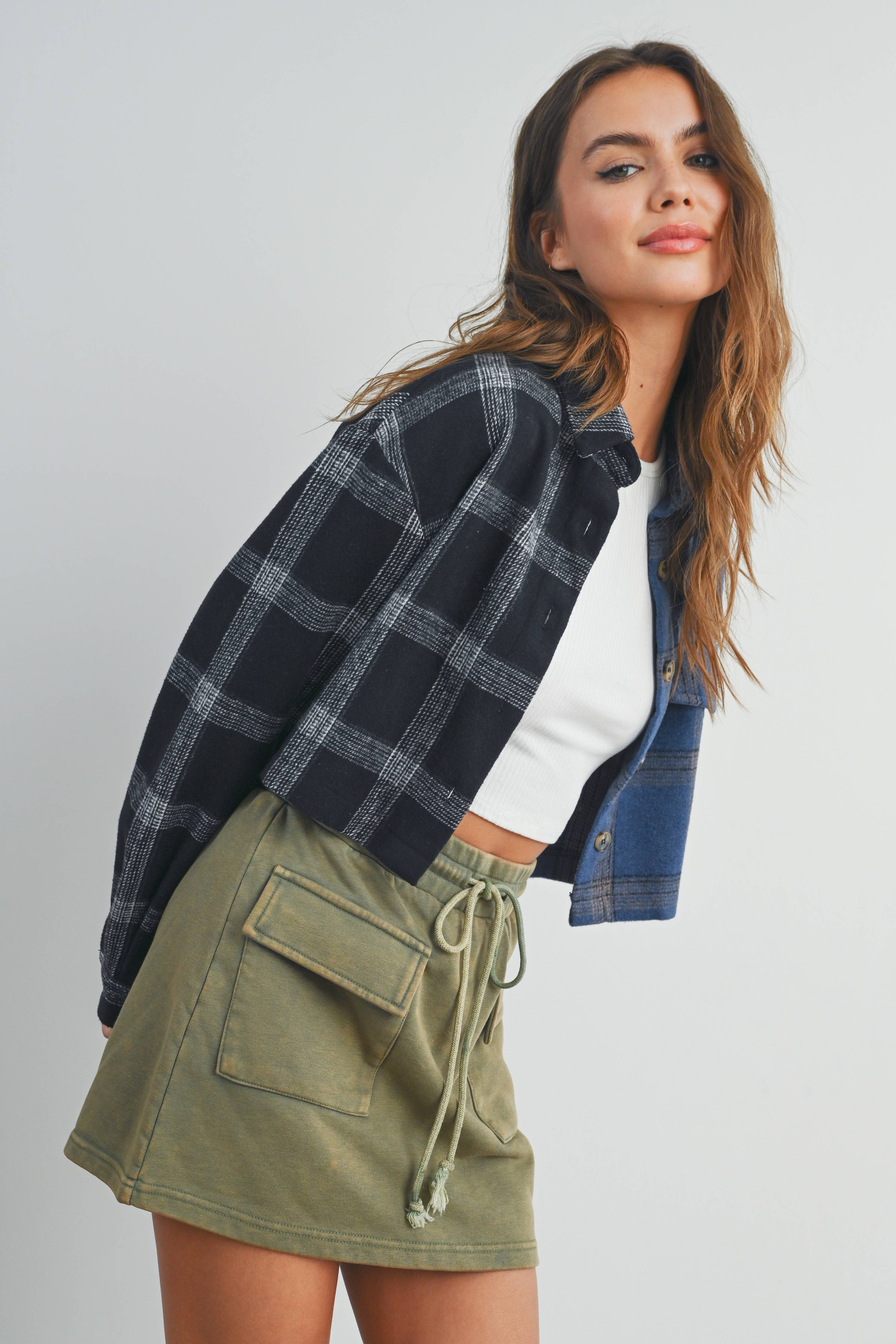 Blocked Plaid Jacket:Black/Multi