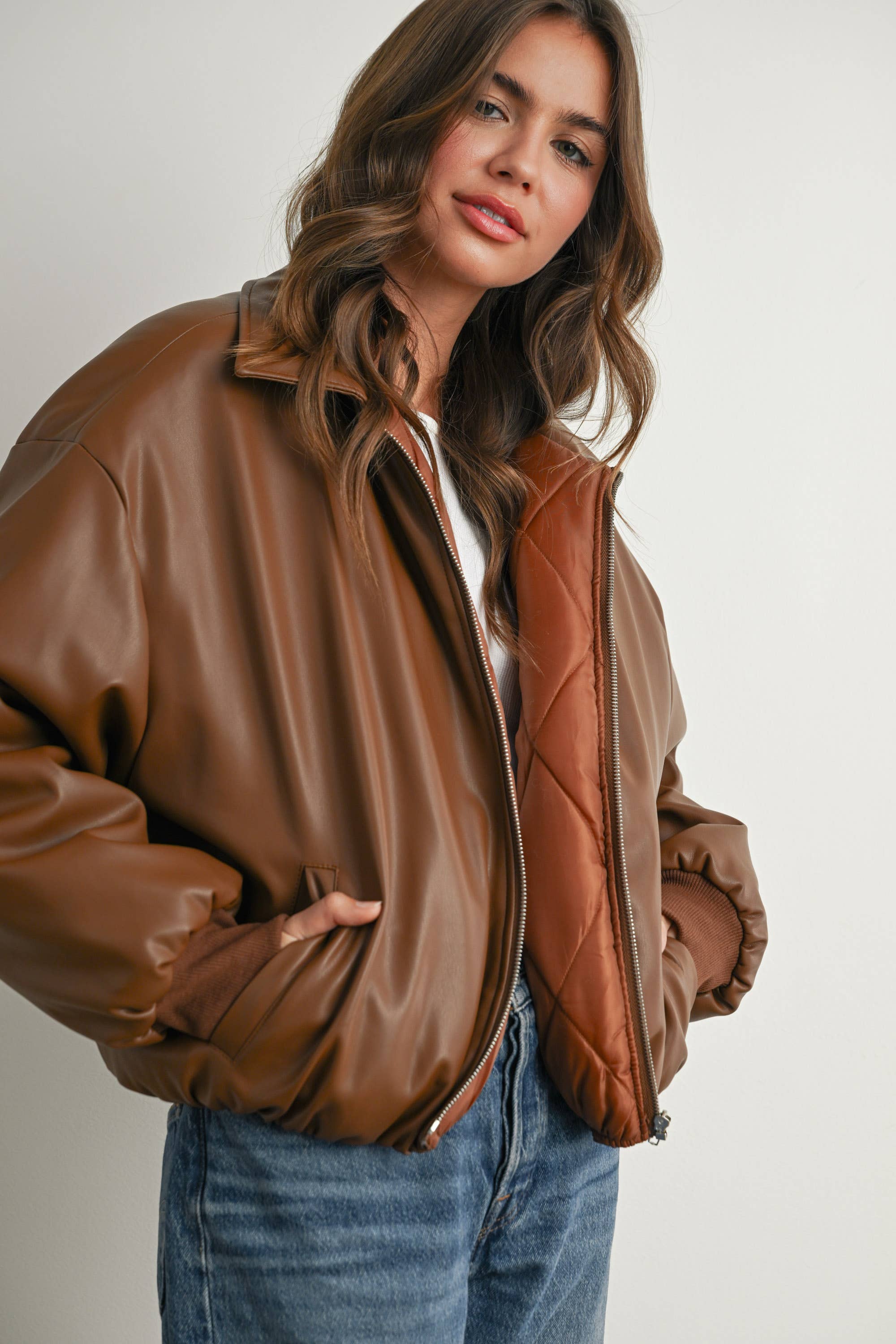 Zip-Up Bomber Jacket: Brown