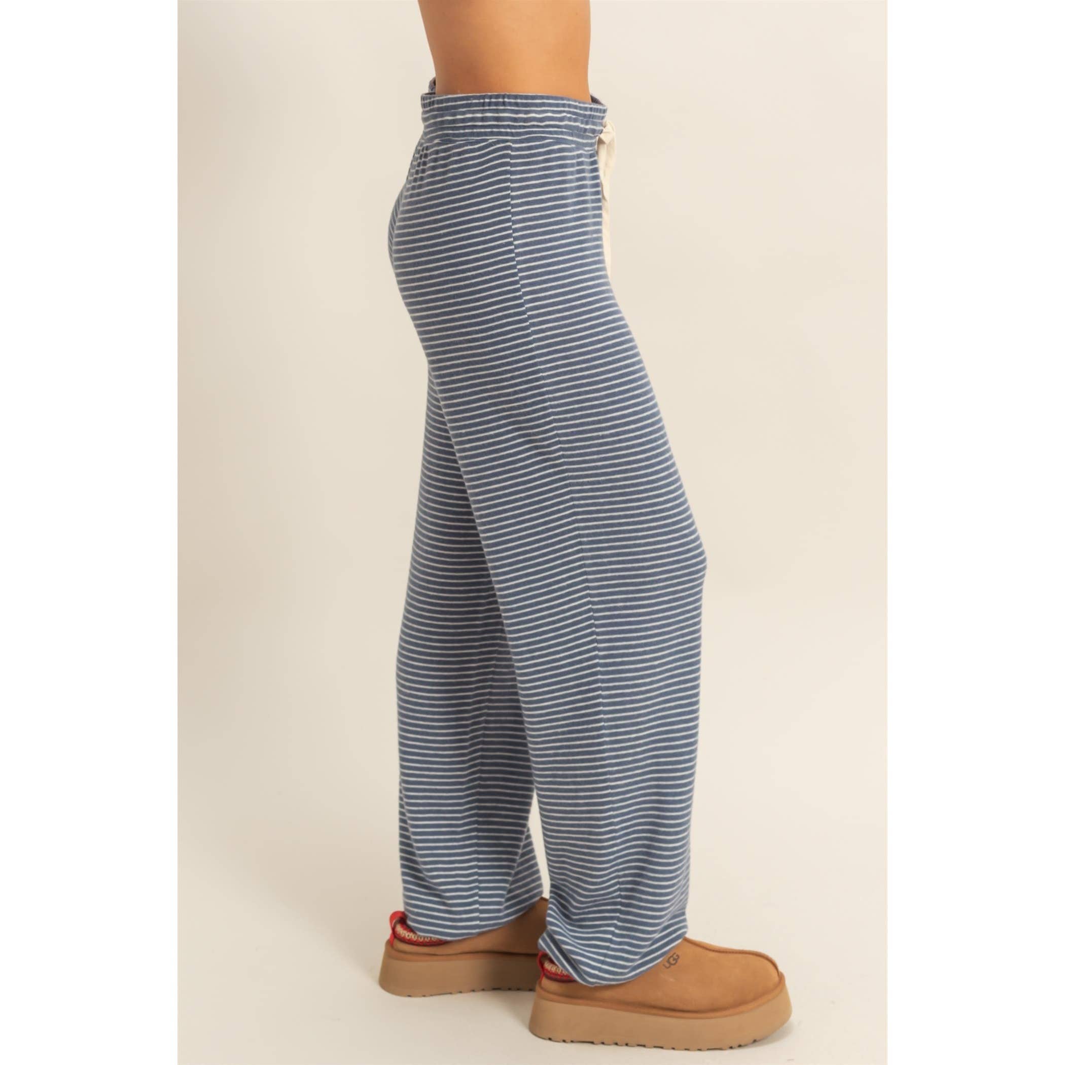Striped Drawstring Joggers: Dusty Navy