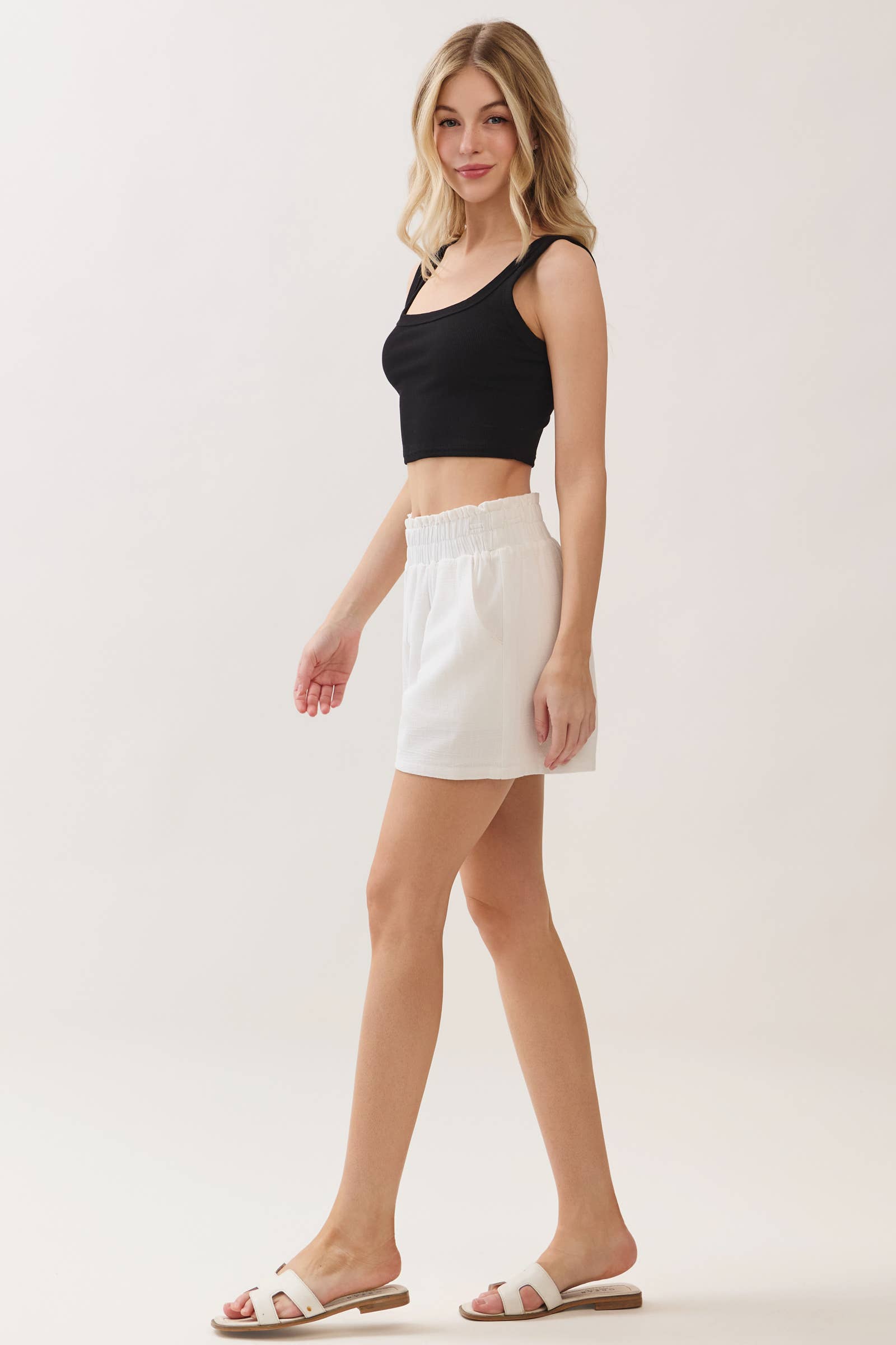 Ruffled Waist Shorts: Off White