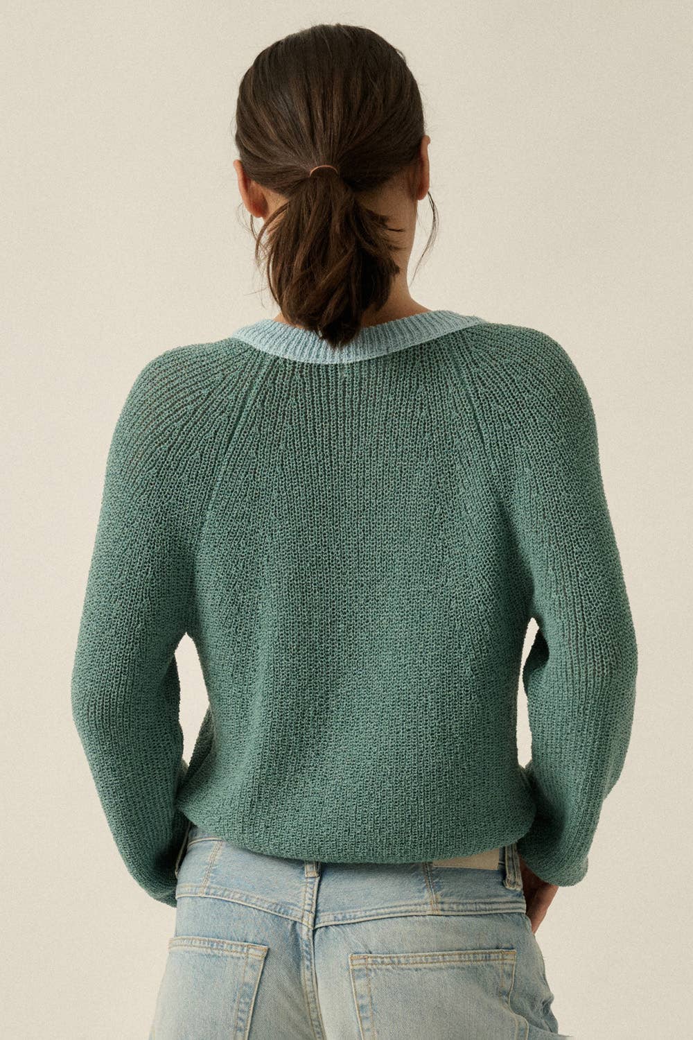 Contrast Cardi Sweater: Teal
