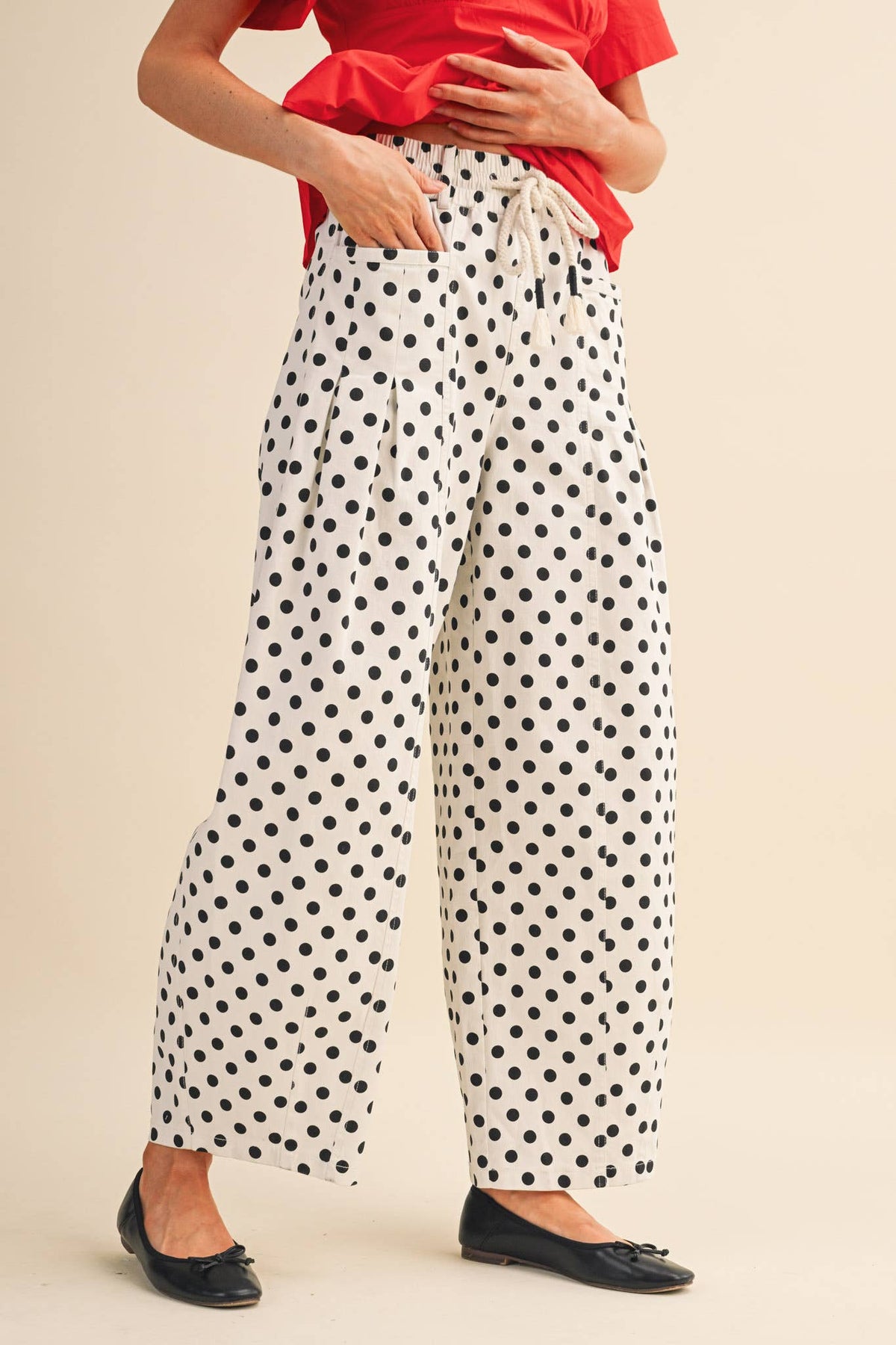 Polka Dot Barrel Pants : Ivory