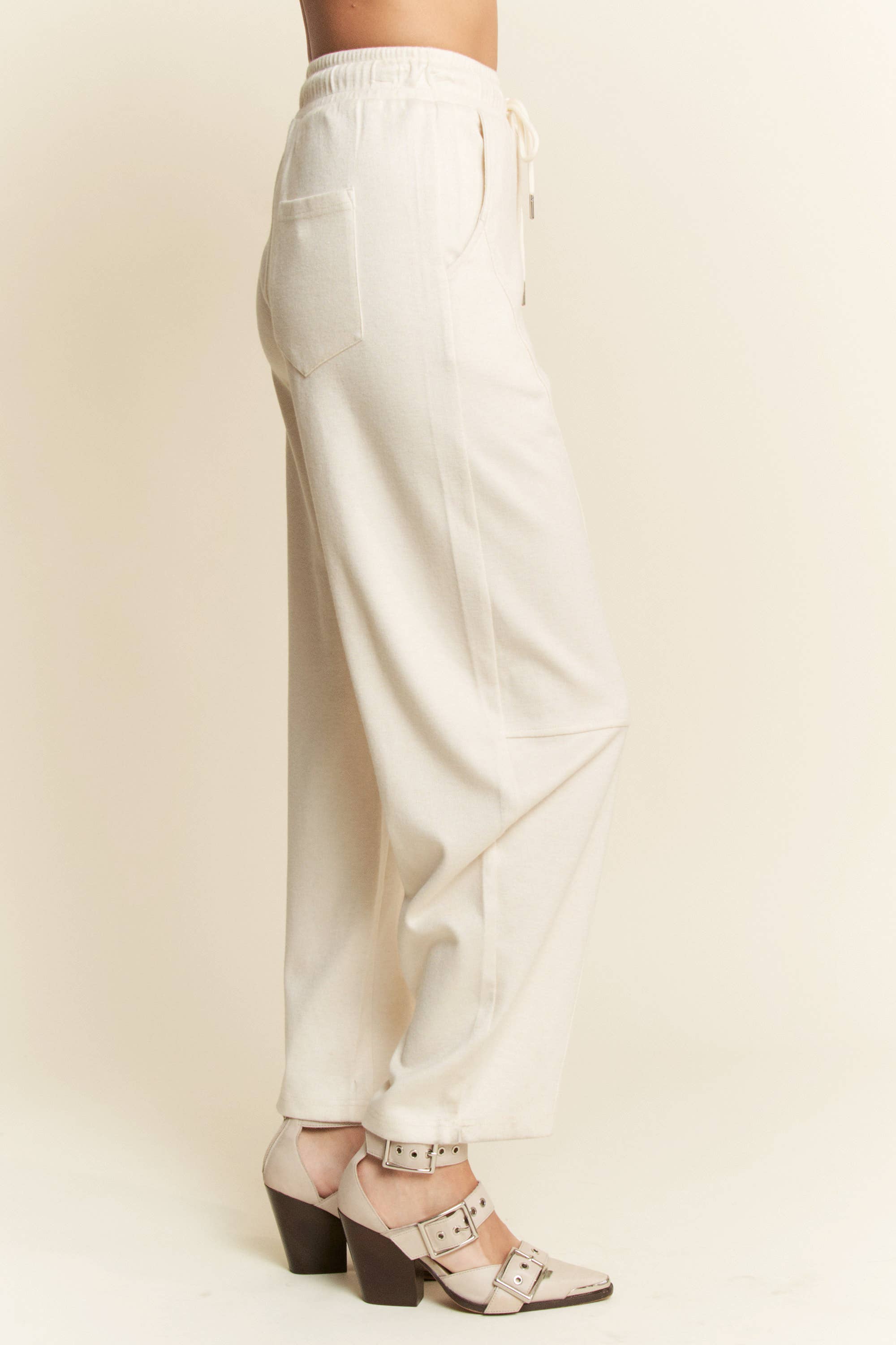 Elastic Long Barrel Pants: Cream
