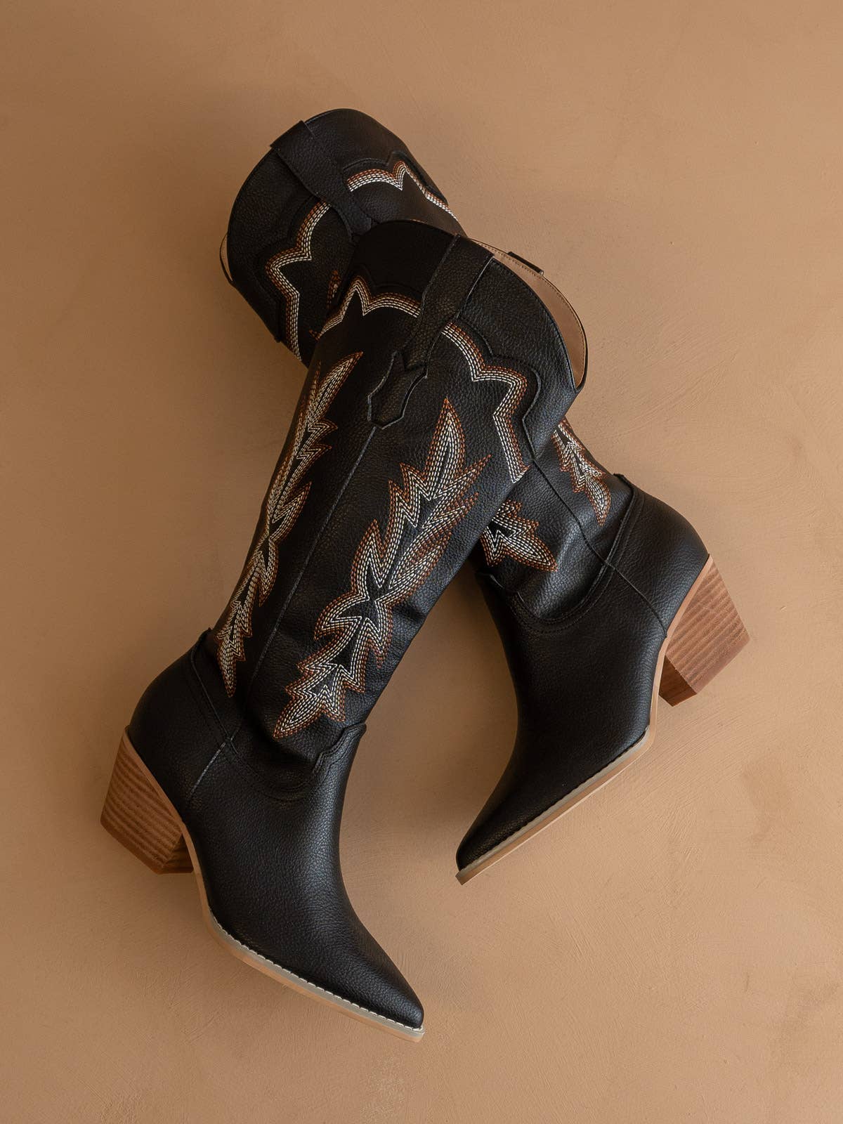 Embroidered Cowboy Boot: Black