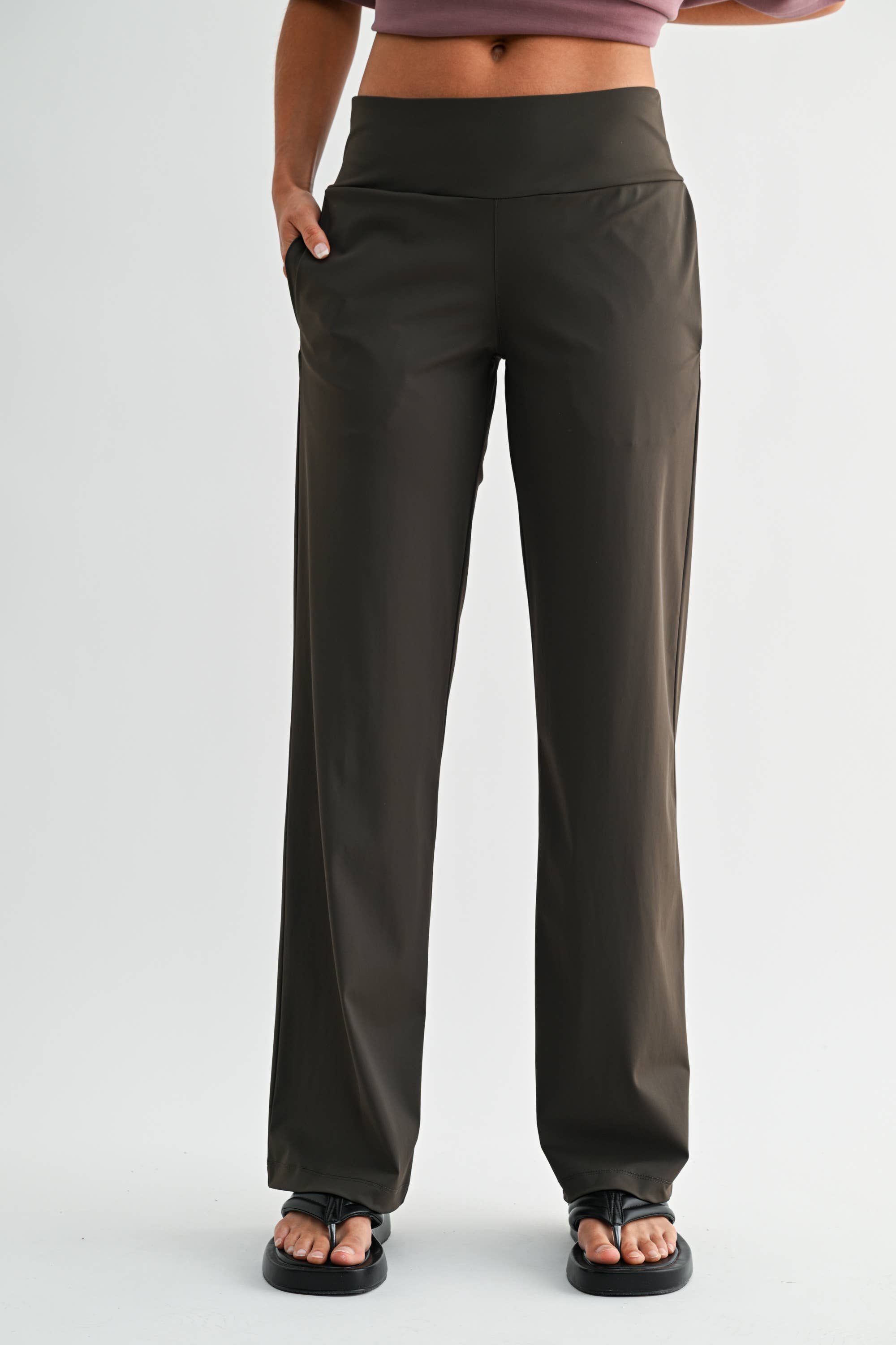 Nylon Tailored Pants: Black Olive