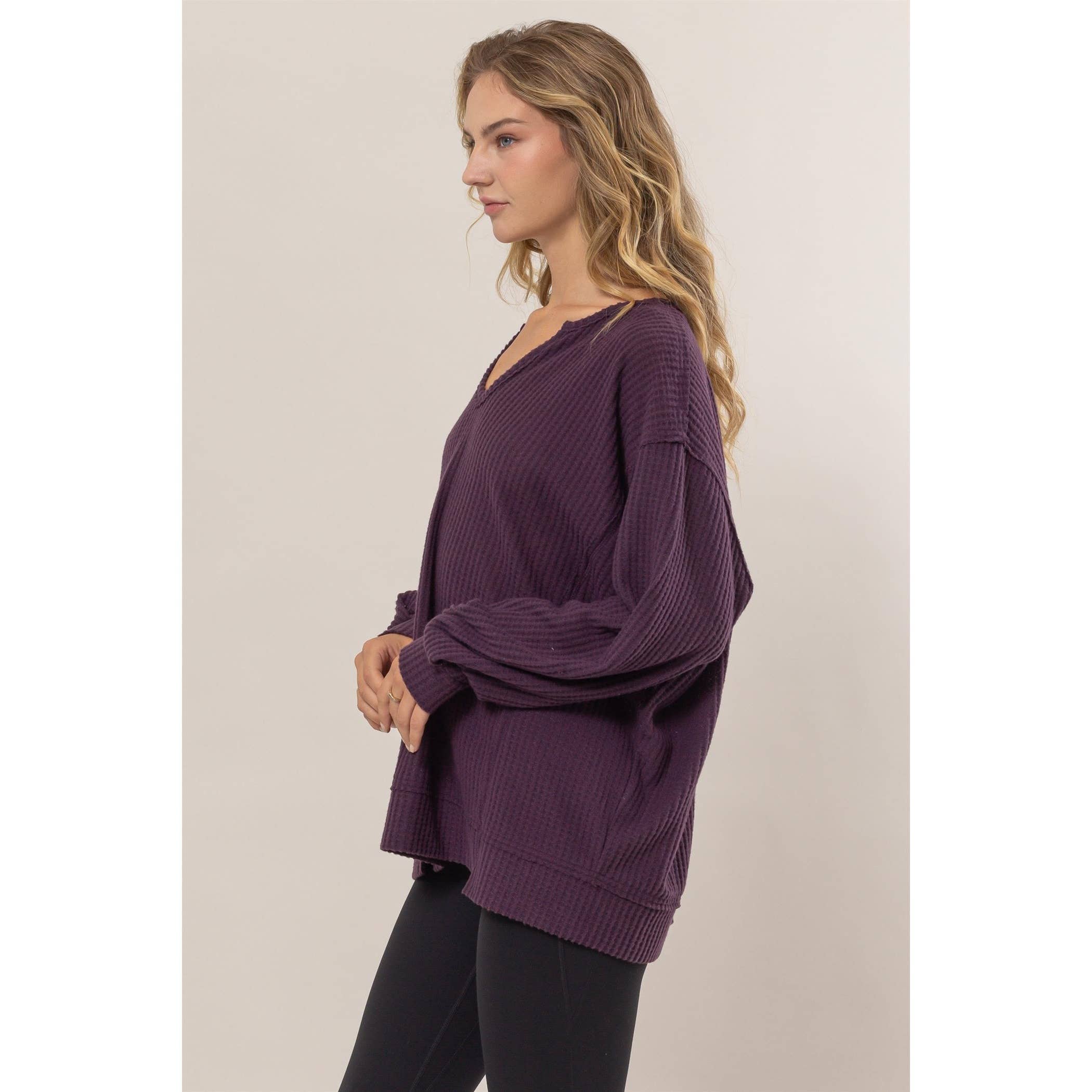 Waffle Notch Neck Top