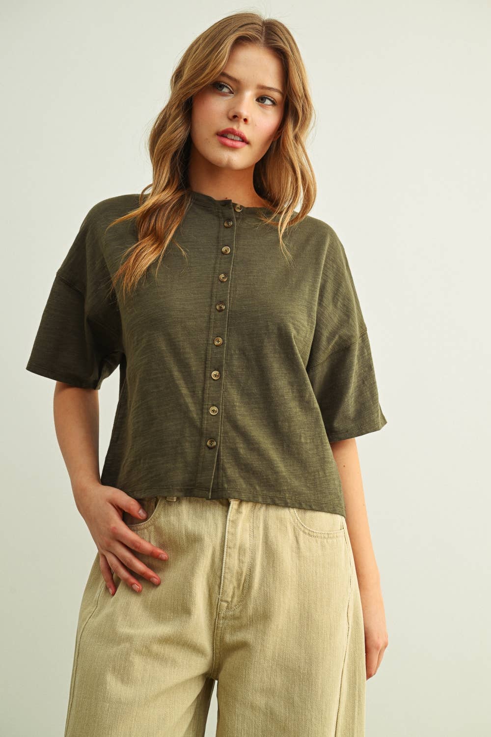 Olive Button Down Top: