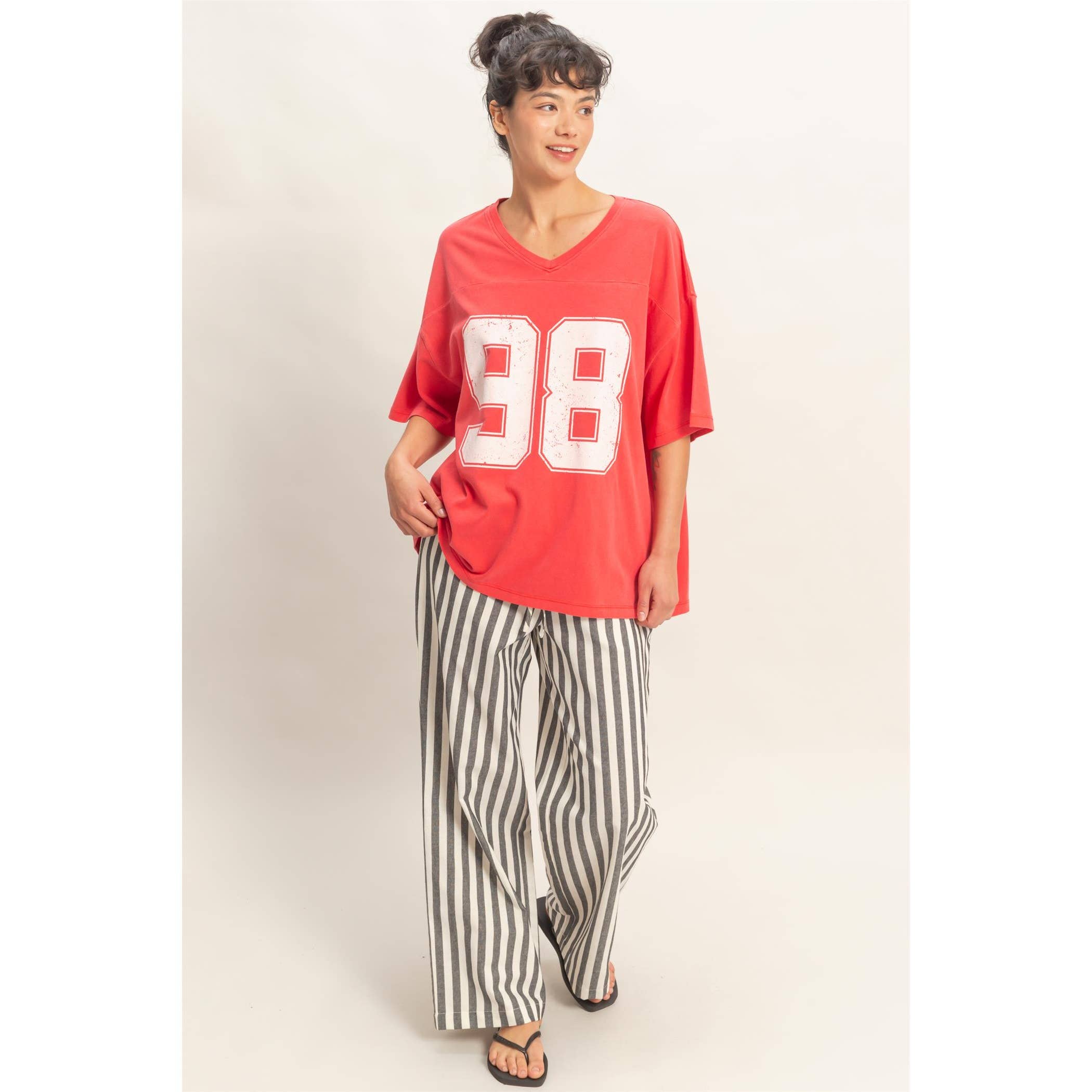 Oversized Varsity Tee: Red