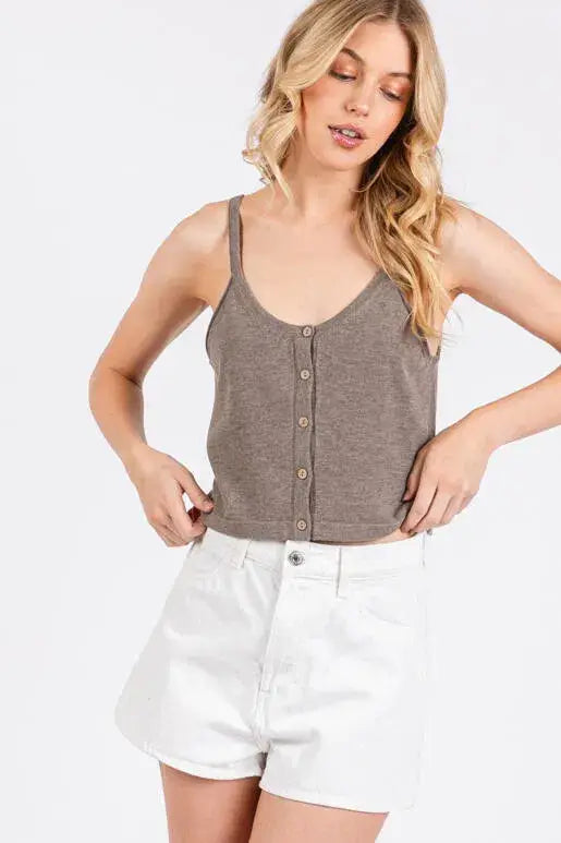 Button Front Sweater Cami: Mocha
