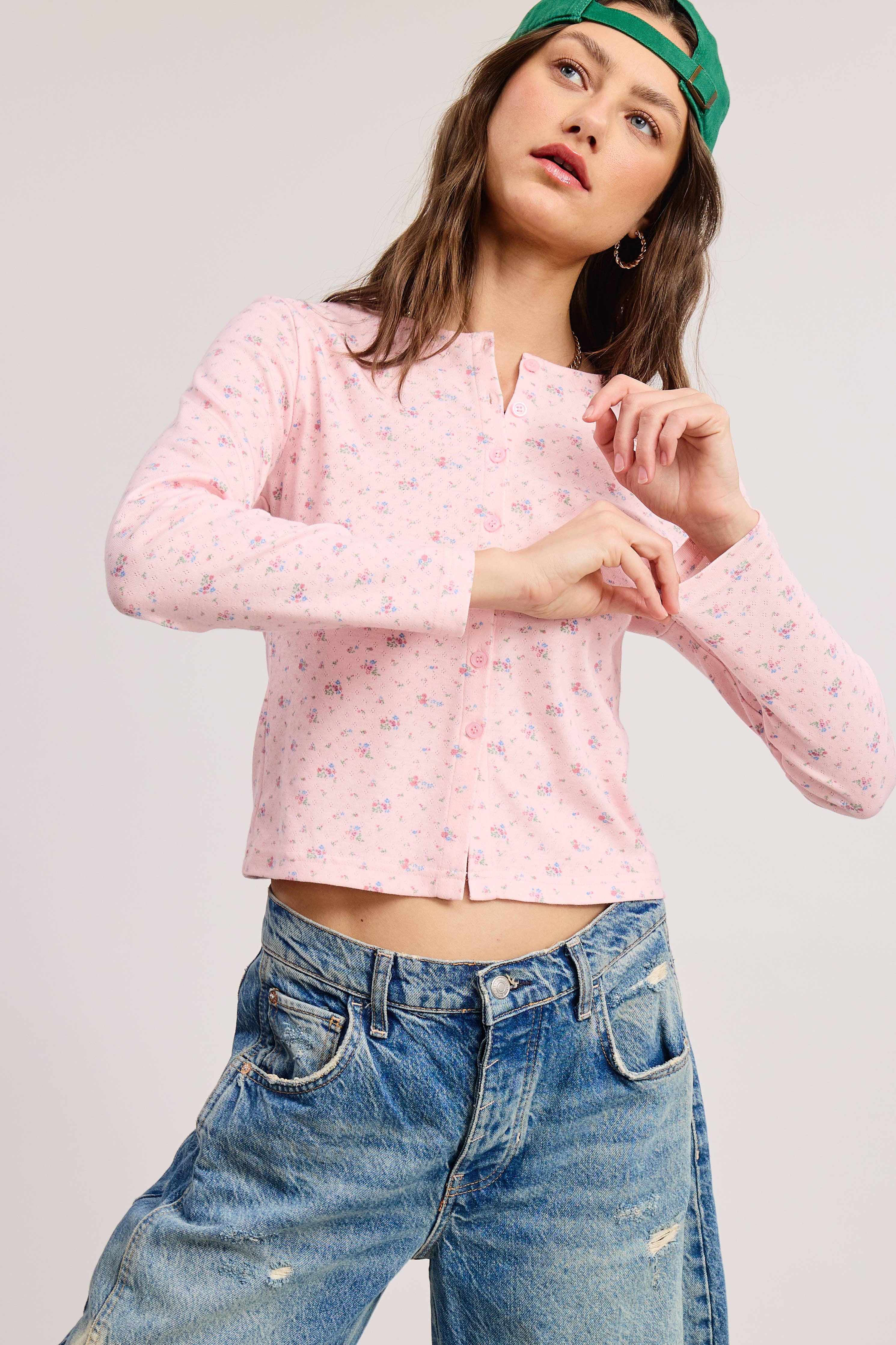 Floral Print Cardigan: Pink