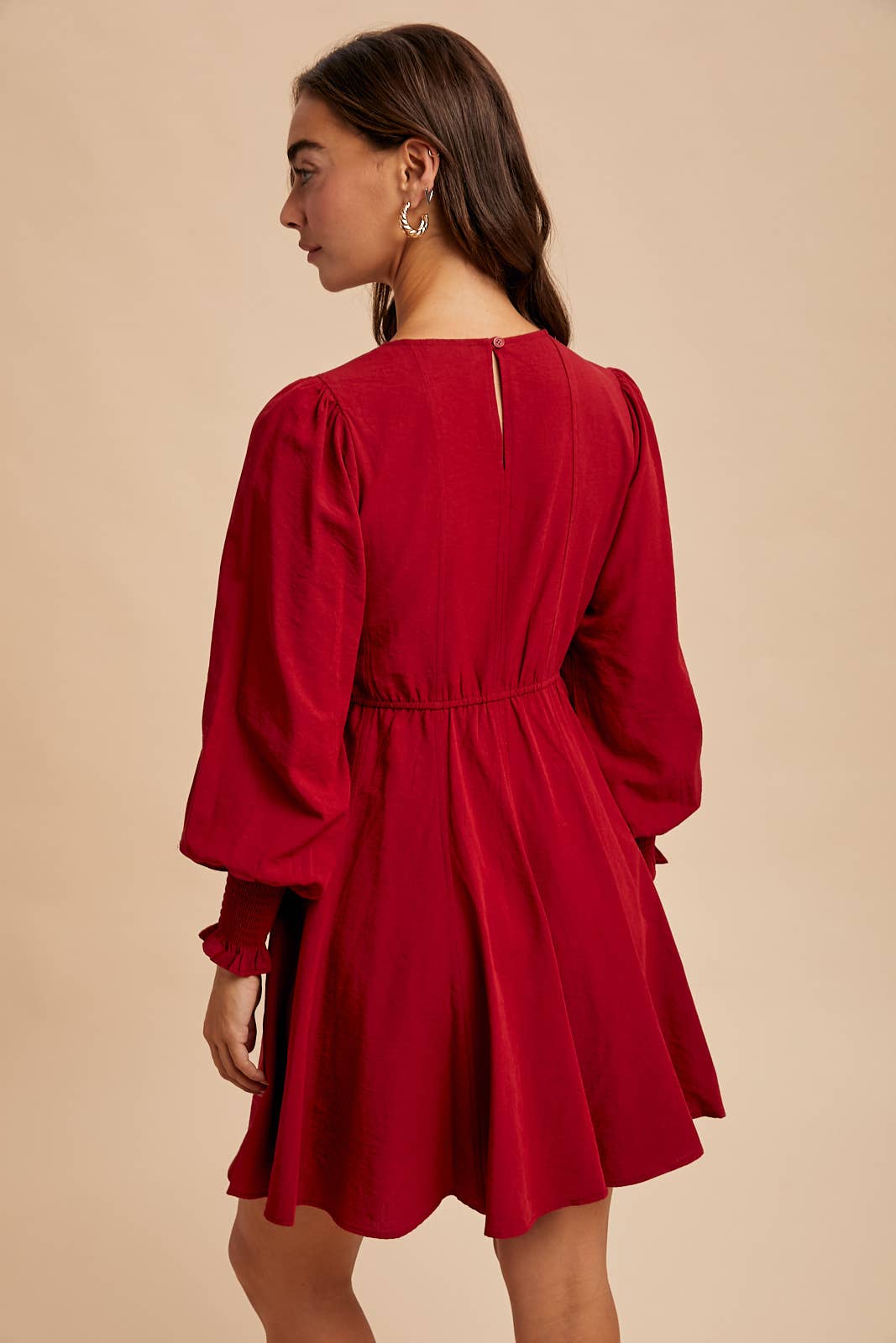 Fit & Flare Mini Dress:Cherry Merlot