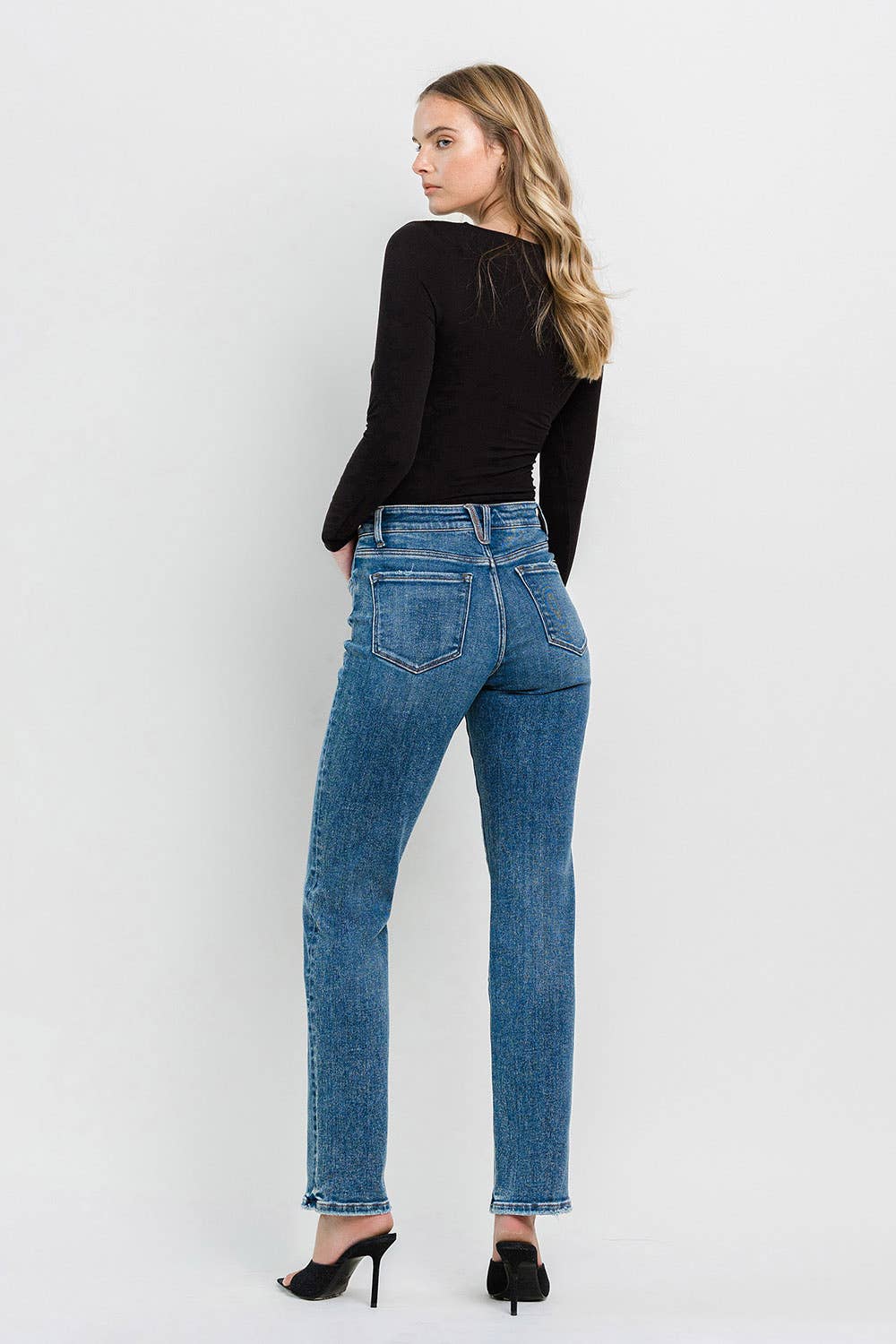 High Rise Straight Jeans: