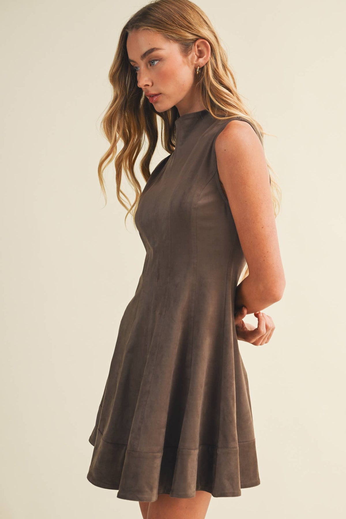Mock-Neck Sueded A-Line Dress